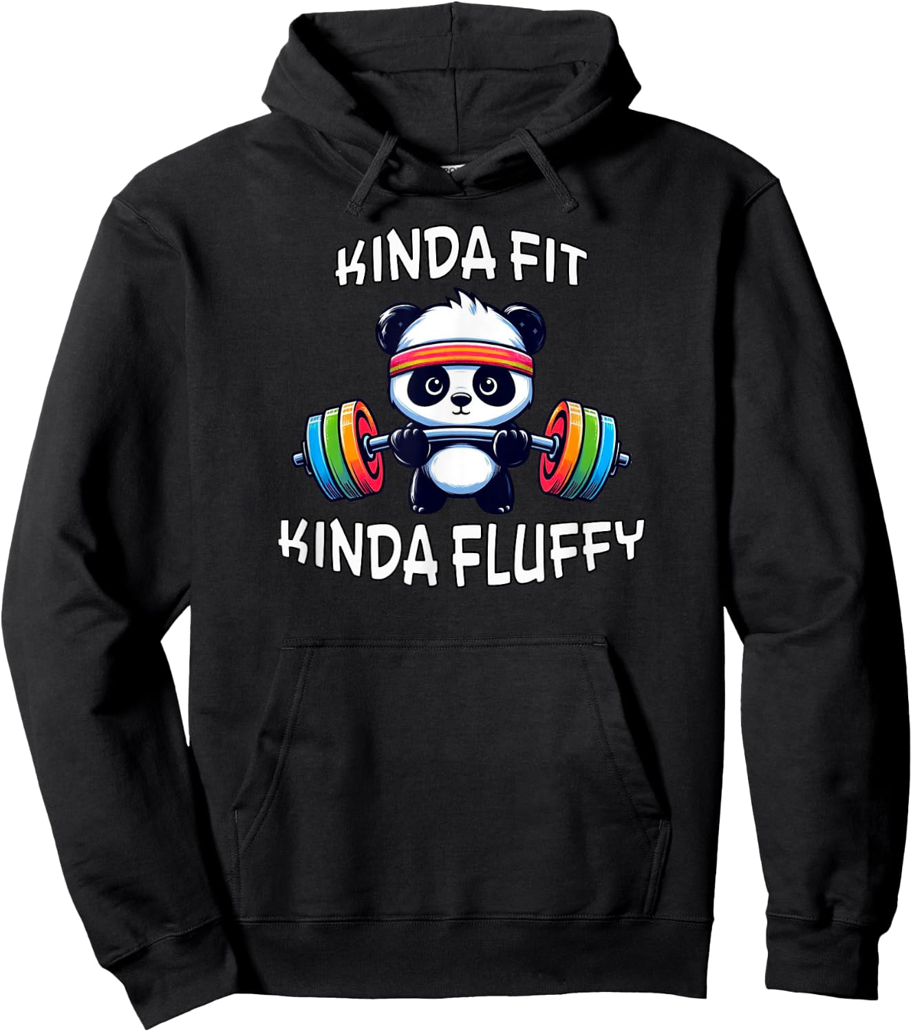 Eleven13Designs Kinda Fit Kinda Fluffy Gym Workout Fitness Panda Fun , Small, Black Hoodie - Hoodie | Black