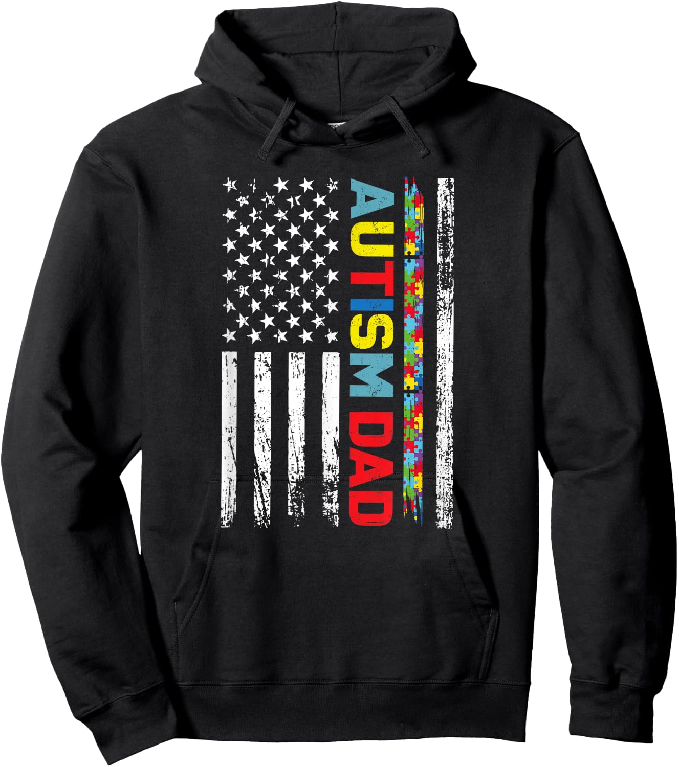 Autism Dad Fathers day Men USA America Flag Autism Awareness Hoodie - Hoodie | Black