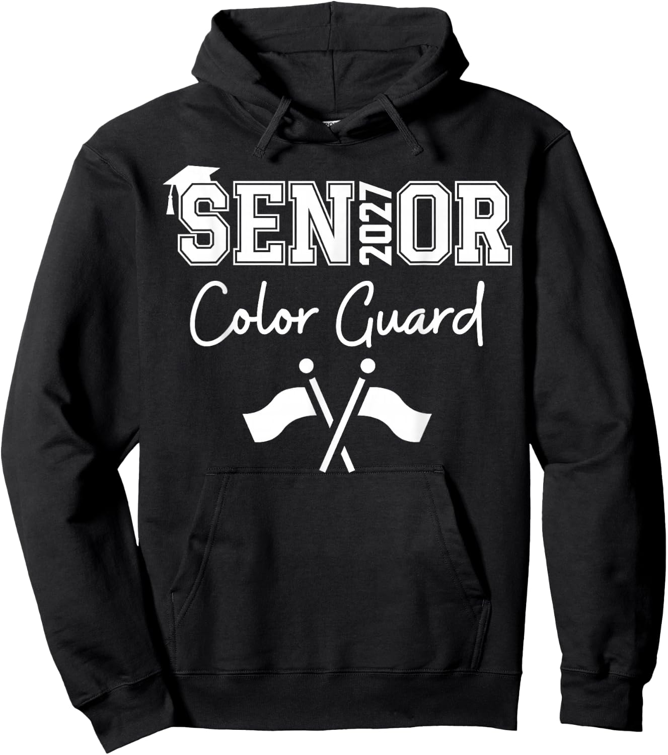 Senior Color Guard Class of 2027 Marching Band Crossed Flag Hoodie - Hoodie | Black