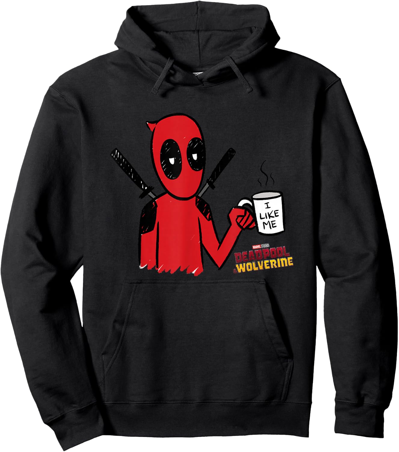 Marvel Deadpool & Wolverine I Like Me Coffee Mug Sketch Hoodie - Hoodie | Black
