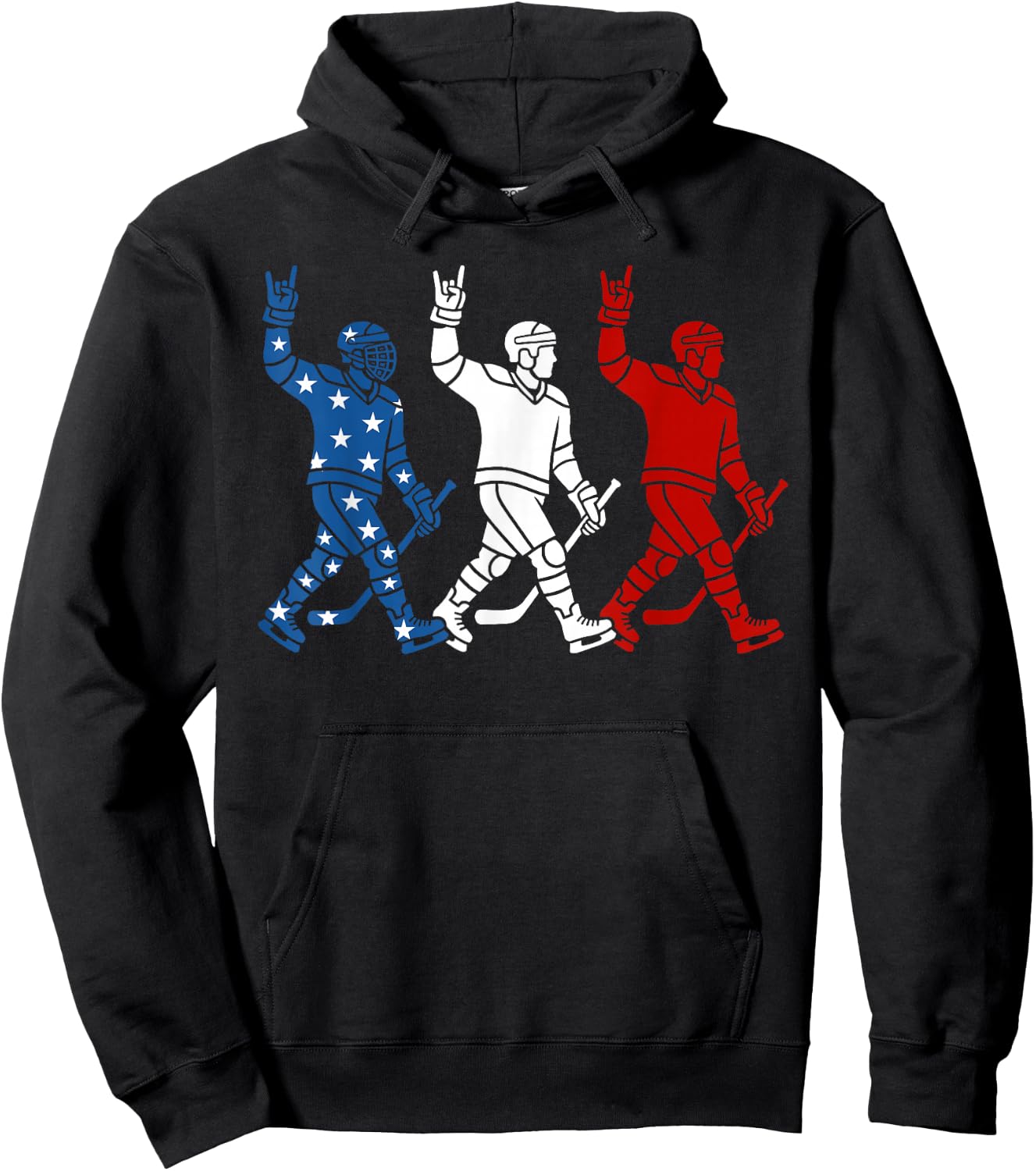 Hockey Player USA Flag 4th of July Patriotic Funny Hockey Hoodie - Hoodie | Black