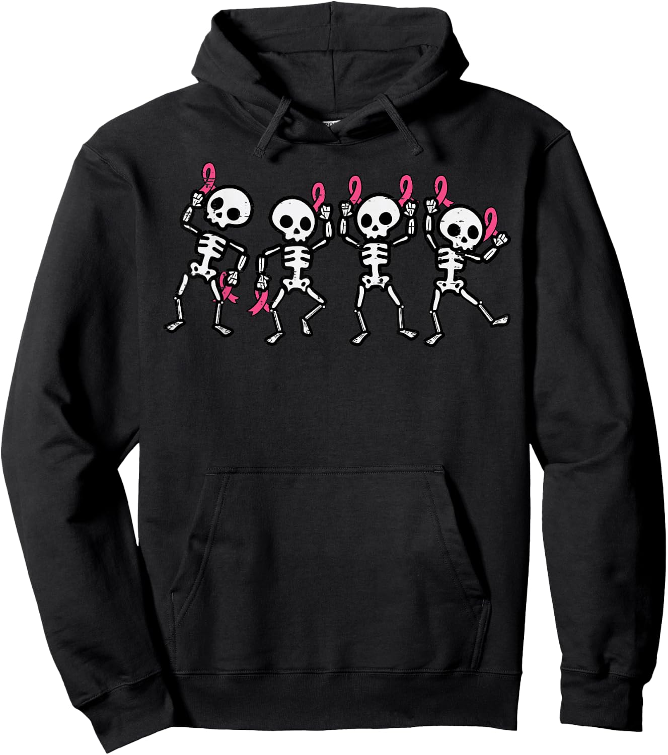 Breast Cancer Skeletons Pink Ribbon Awareness Women Kids Men Hoodie - Hoodie | Black