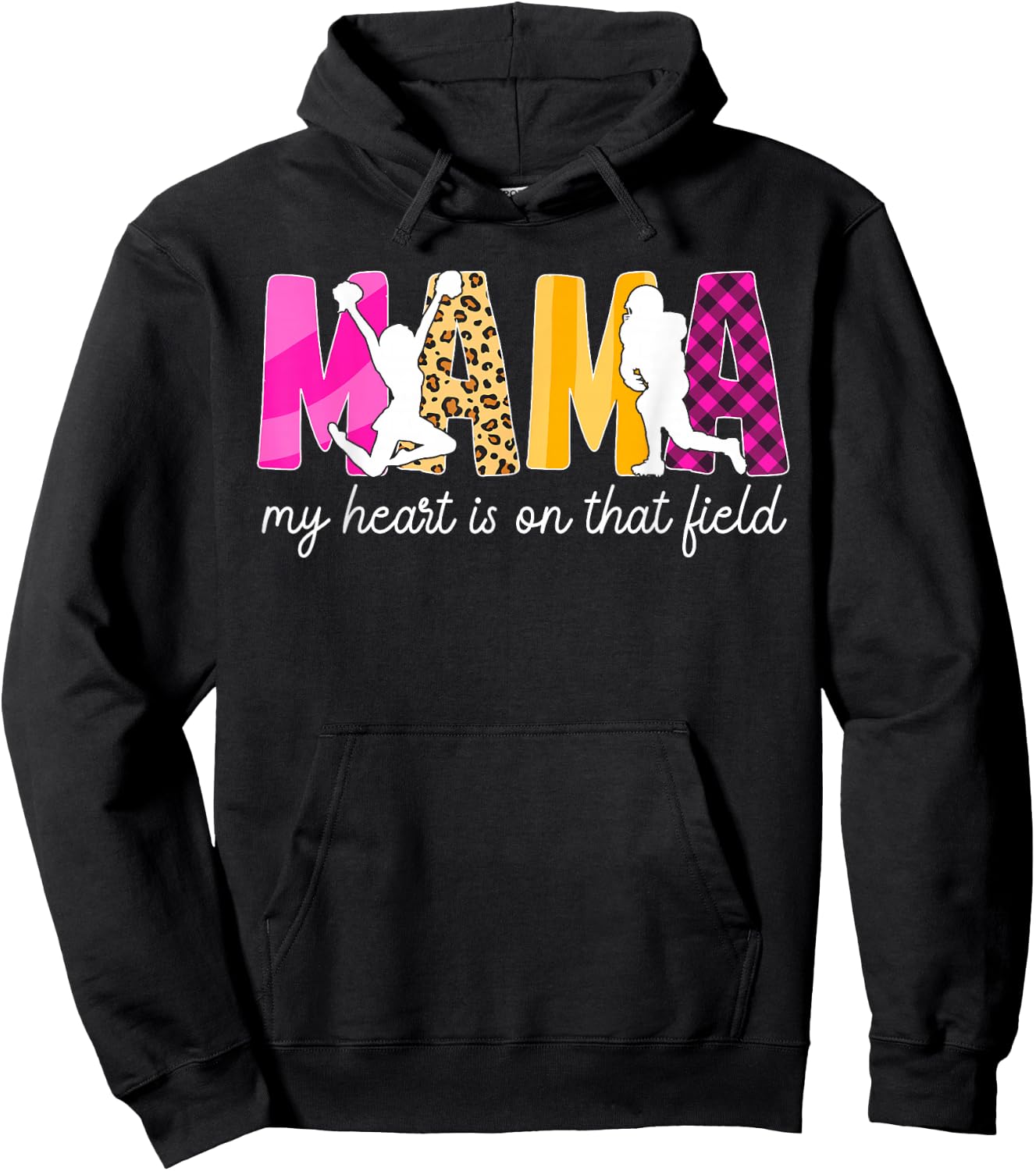 Mama My Heart Is On That Field Football And Cheer Mom Hoodie - Hoodie | Black