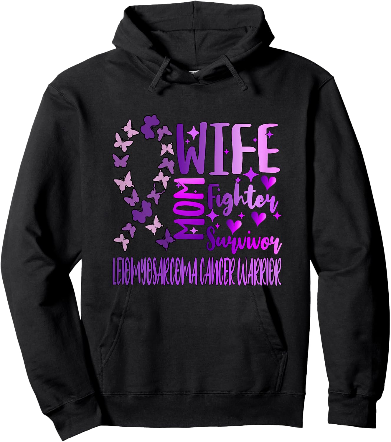 Leiomyosarcoma Cancer Wife Mom Warrior LMS Purple Ribbon Hoodie - Hoodie | Black