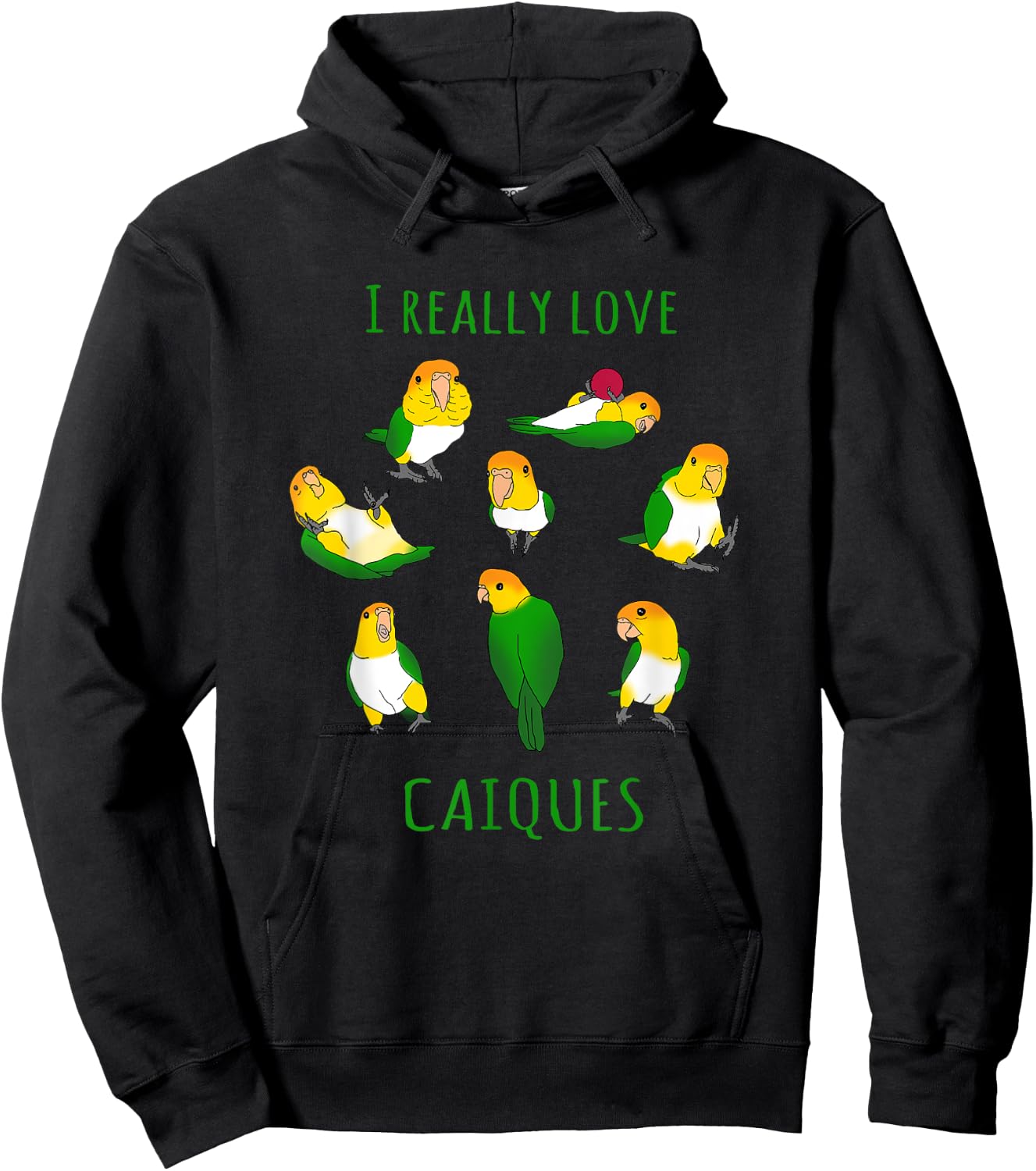 Birb Memes Parrot Lovers Doodle I really Love Caiques Hoodie - Hoodie | Black
