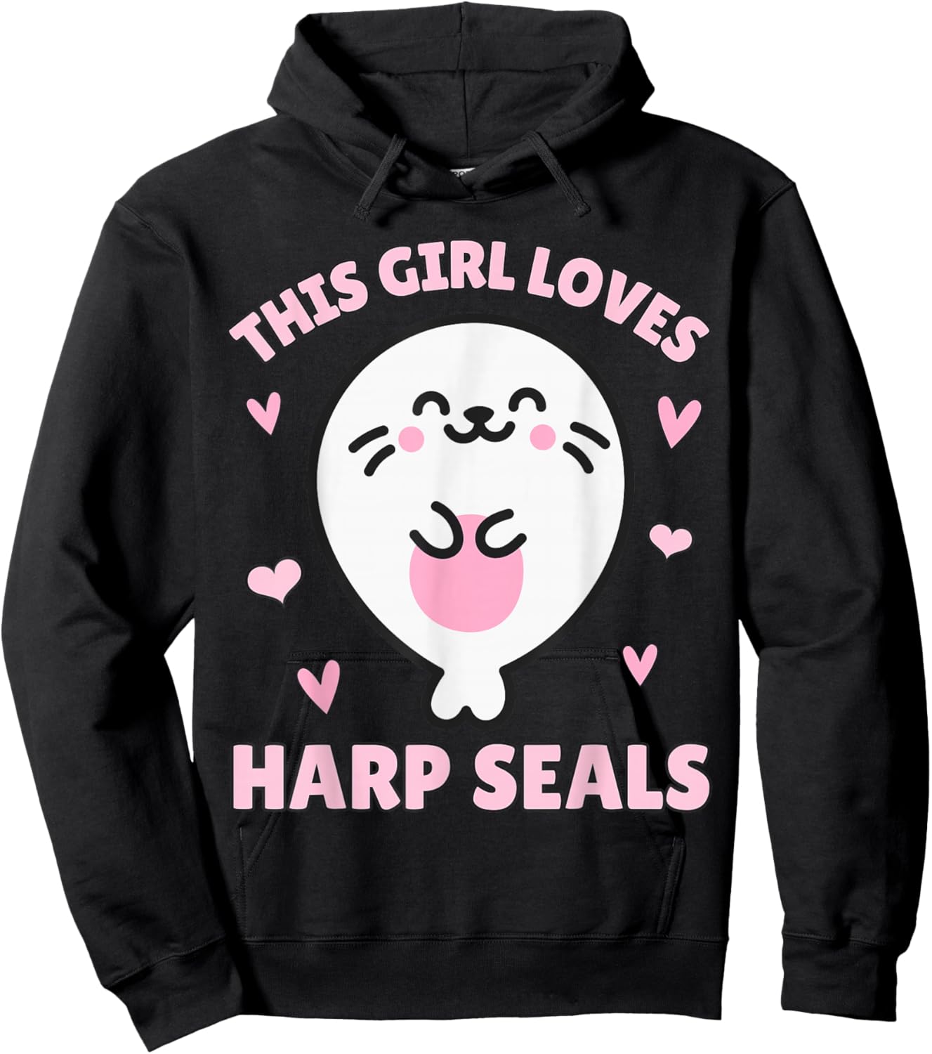 Harp Seal, This Girl Loves Harp Seals, Kawaii Harp Seal Hoodie - Hoodie | Black