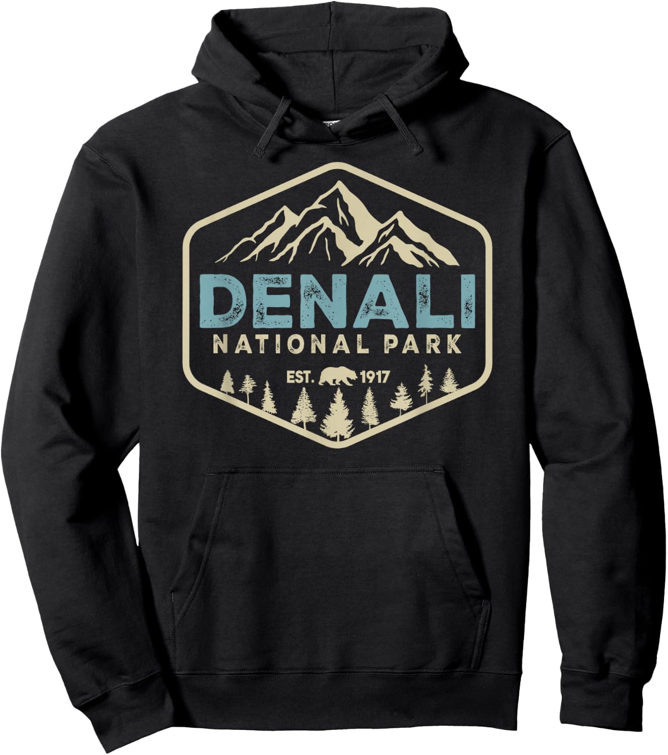 Retro Denali National Park mountains Nature Vintage Hiking Hoodie - Hoodie | Black