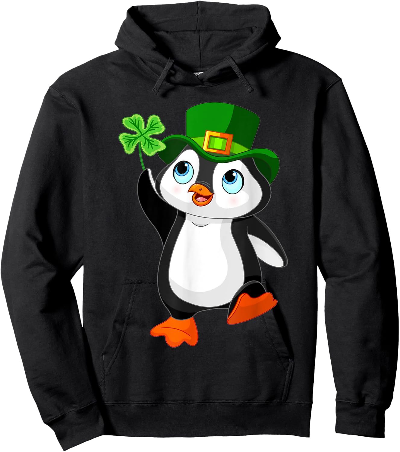St. Patrick's Day Penguin Shirt, Irish, Shamrock, Clover Hoodie - Hoodie | Black
