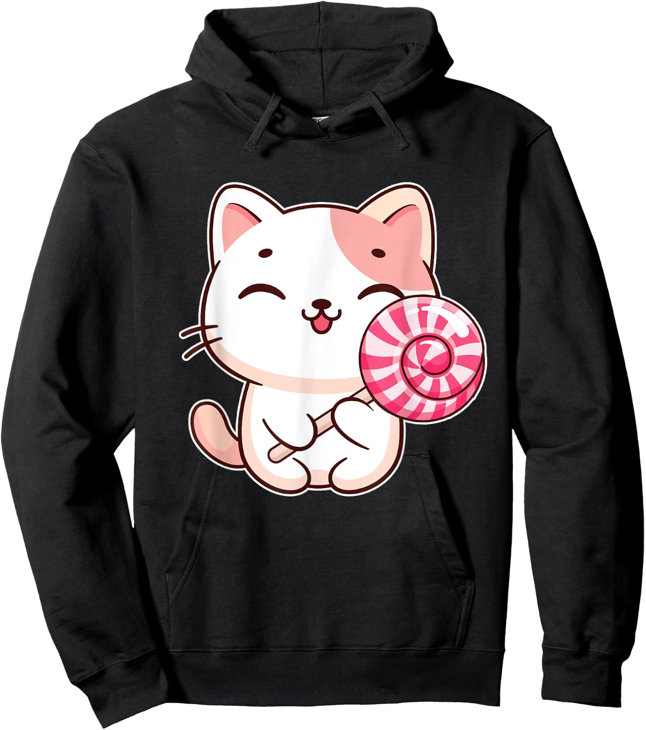 Kawaii Cat With Lollipop - Lollipop Candy Lovers Sweets Hoodie - Hoodie | Black