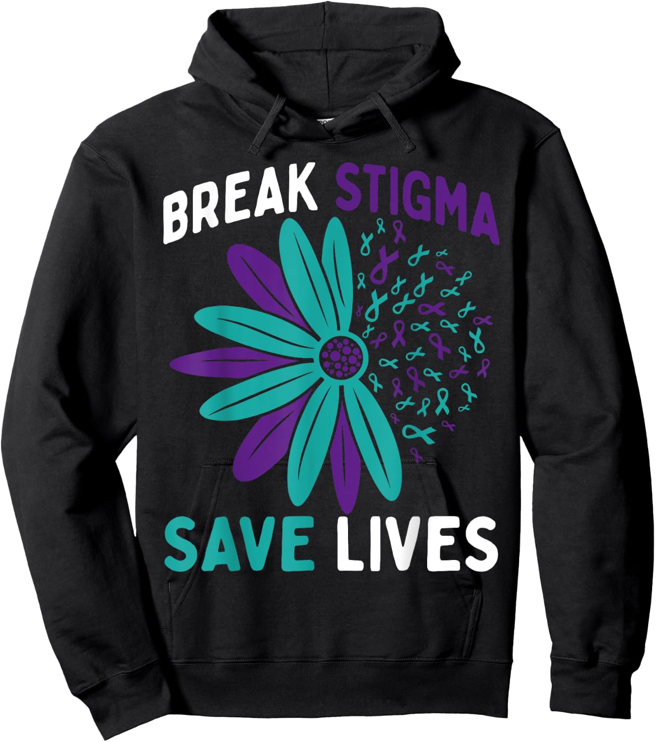 Suicide Prevention Awareness Teal & Purple Break Stigma Hoodie - Hoodie | Black
