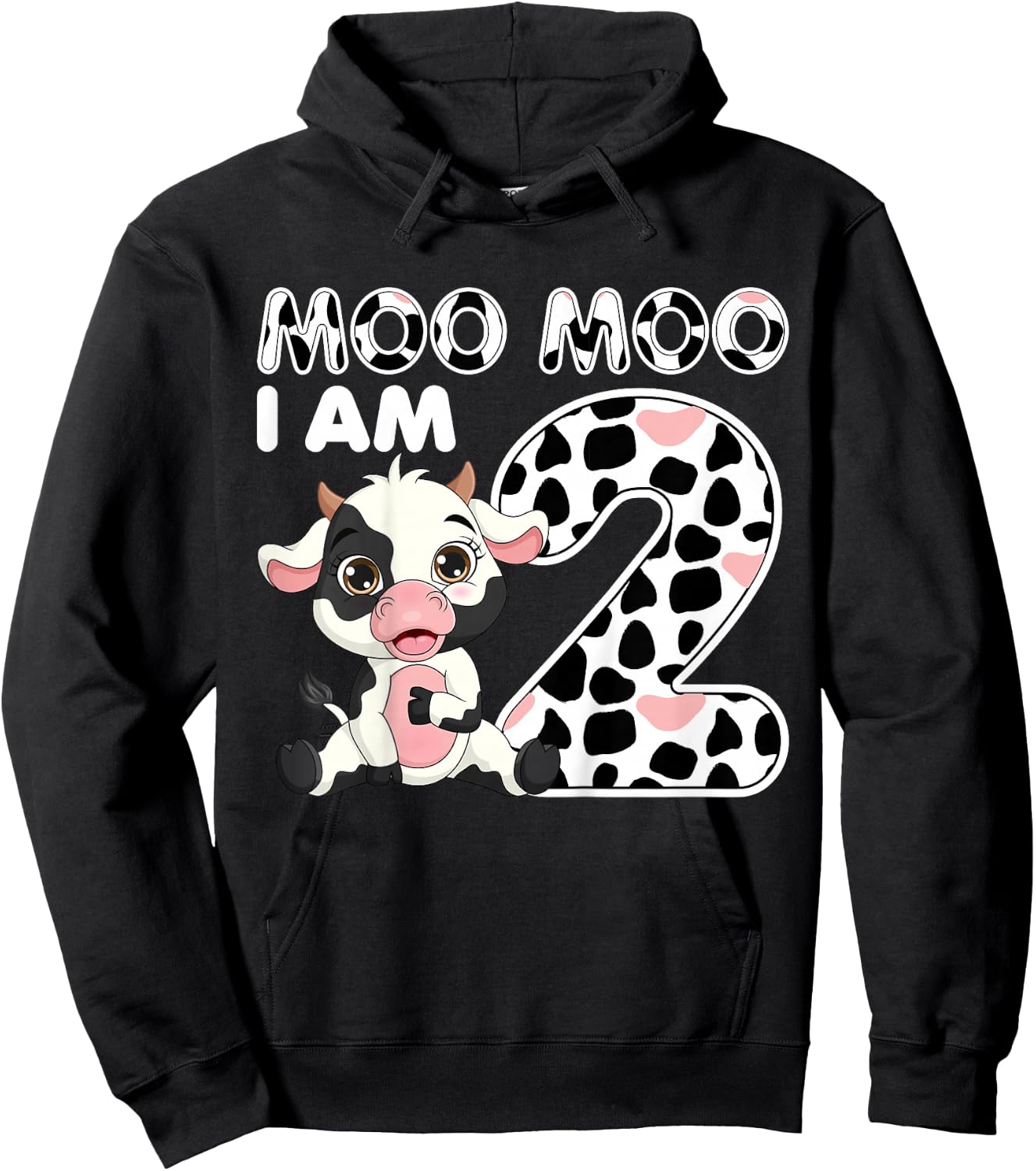 Cow Moo Moo I'm Two - 2 Years Old Cow Lover 2nd Birthday Hoodie - Hoodie | Black