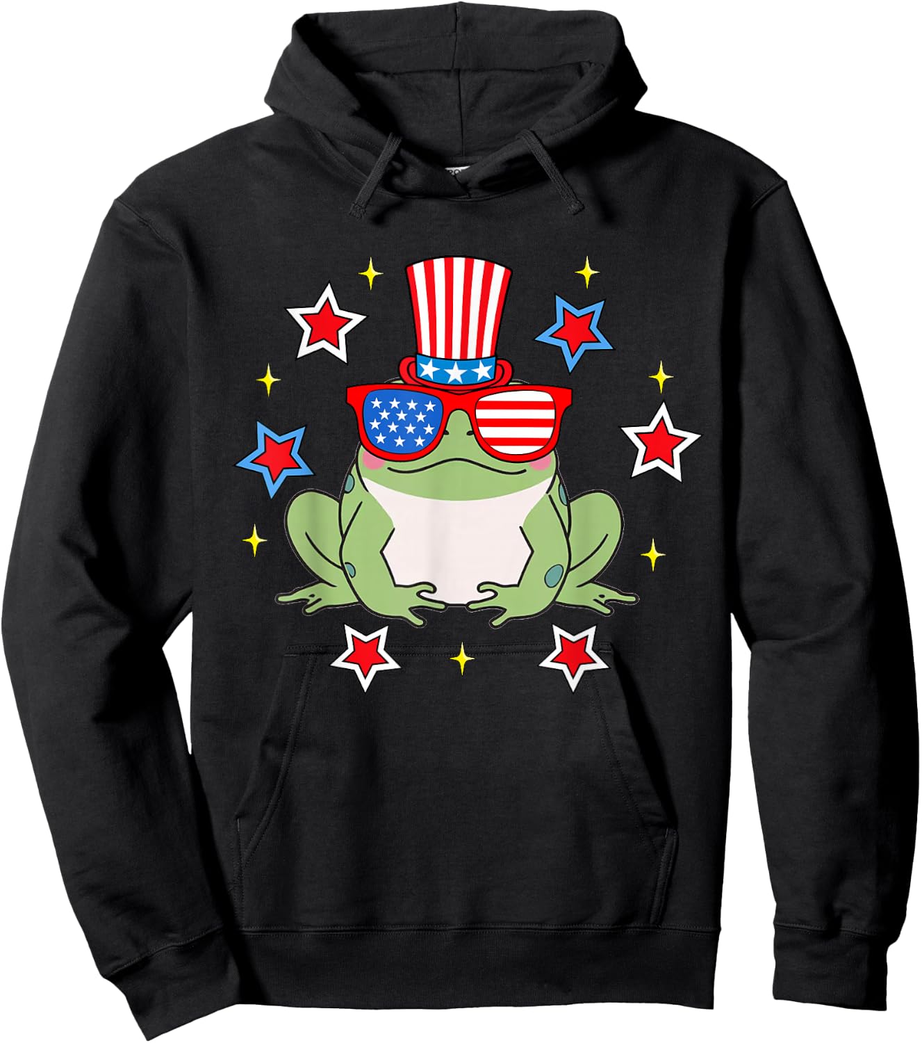 Cute Frog American Flag Patriotic Funny 4th of July Hoodie - Hoodie | Black