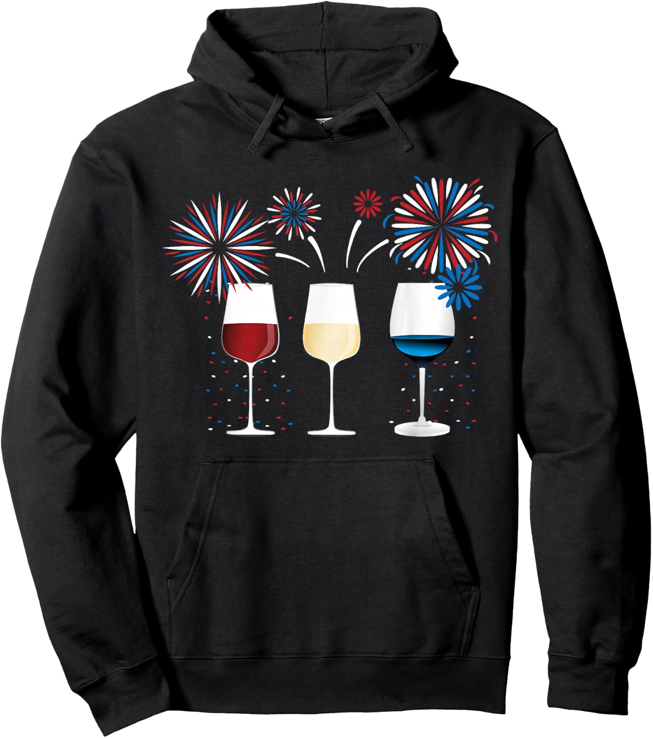 Funny Wine Glass Red White and Blue Firework shirt Hoodie - Hoodie | Black