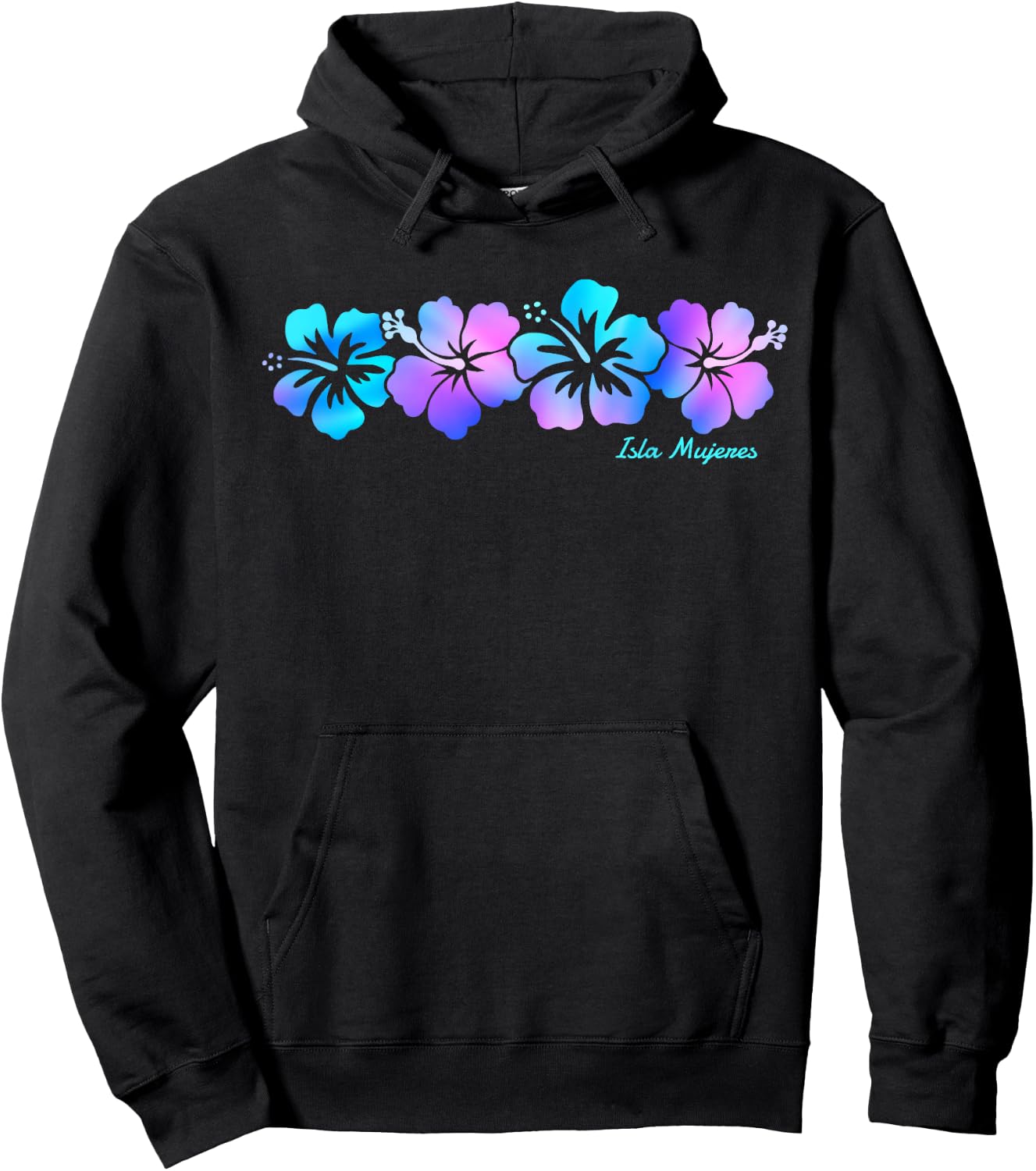 Retro Isla Mujeres Mexico hibiscus flower Men Women Hoodie - Hoodie | Black