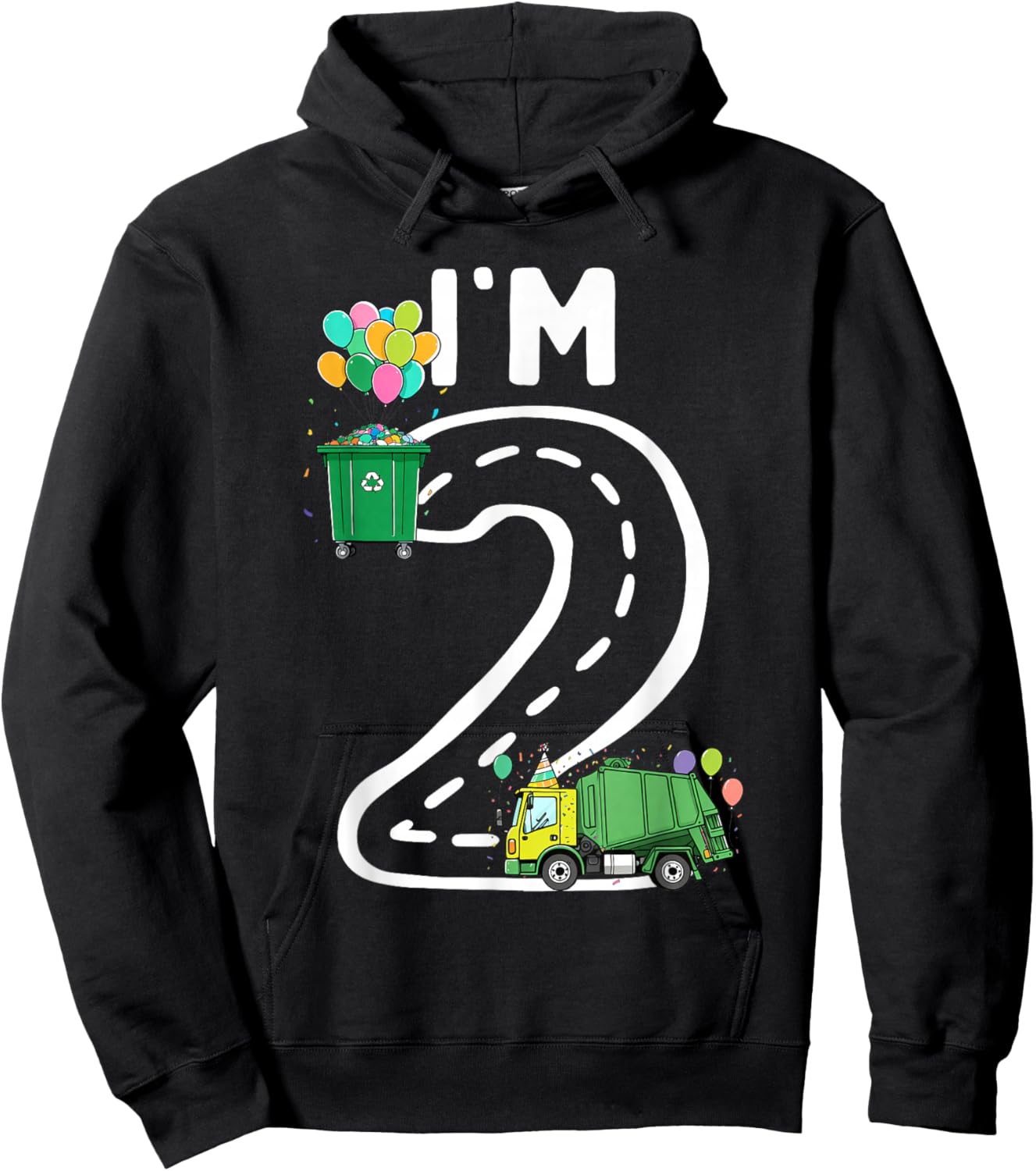 I'm 2 Two Years Old Garbage Truck 2nd Birthday Boy Kids Hoodie - Hoodie | Black