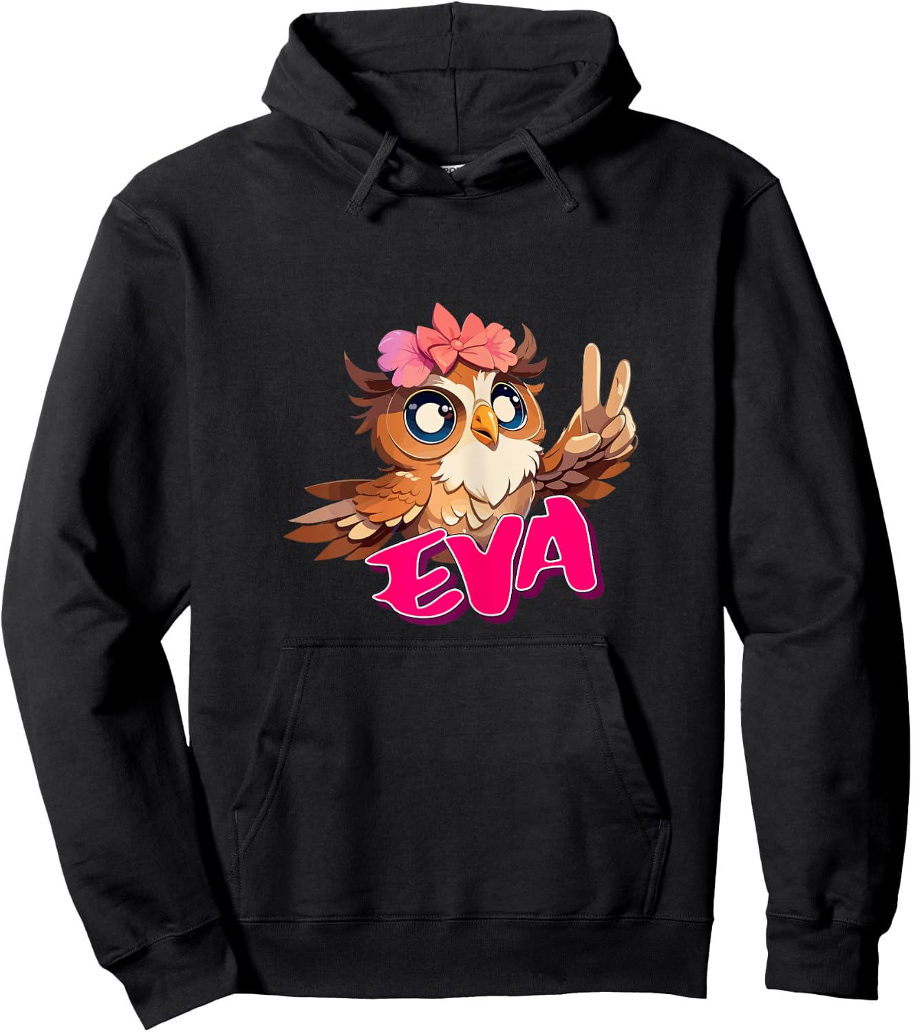 EVA - Adorable girl name with cute OWL Hoodie - Hoodie | Black