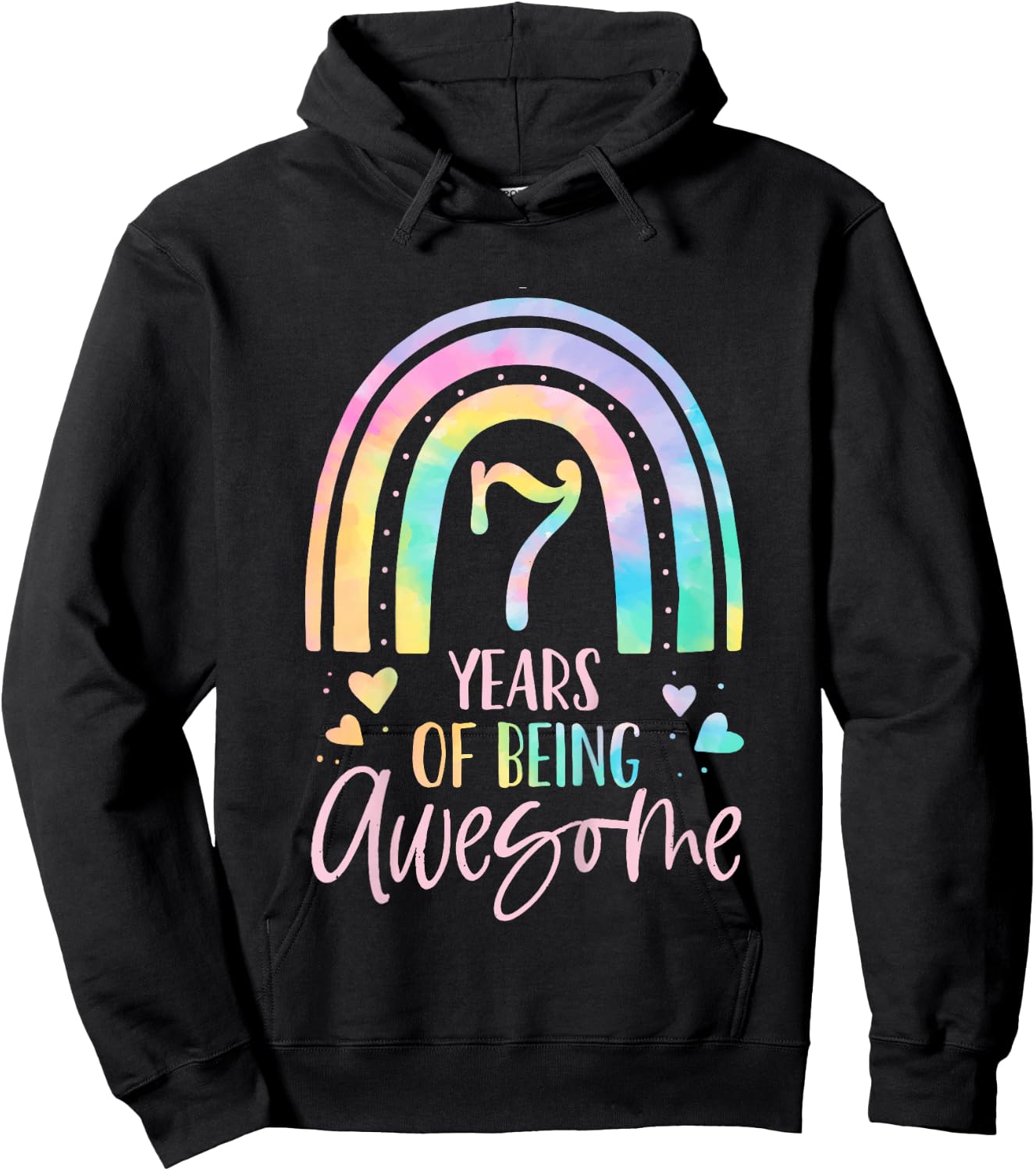 7 Years Of Being Awesome Rainbow Tie Dye 7th Birthday Girl Hoodie - Hoodie | Black