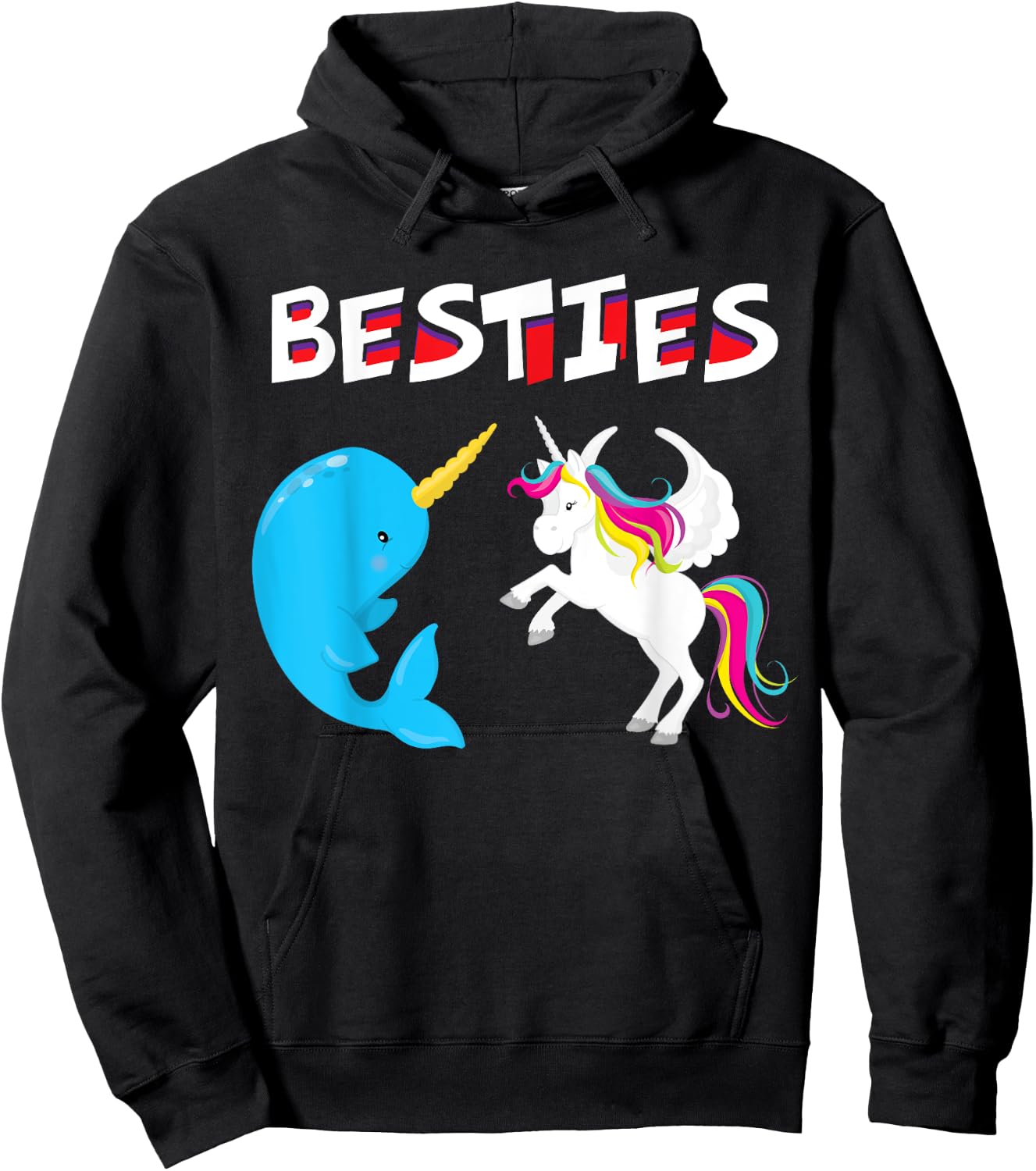 Besties Funny Unicorn and Narwhal Narwhale Hoodie - Hoodie | Black
