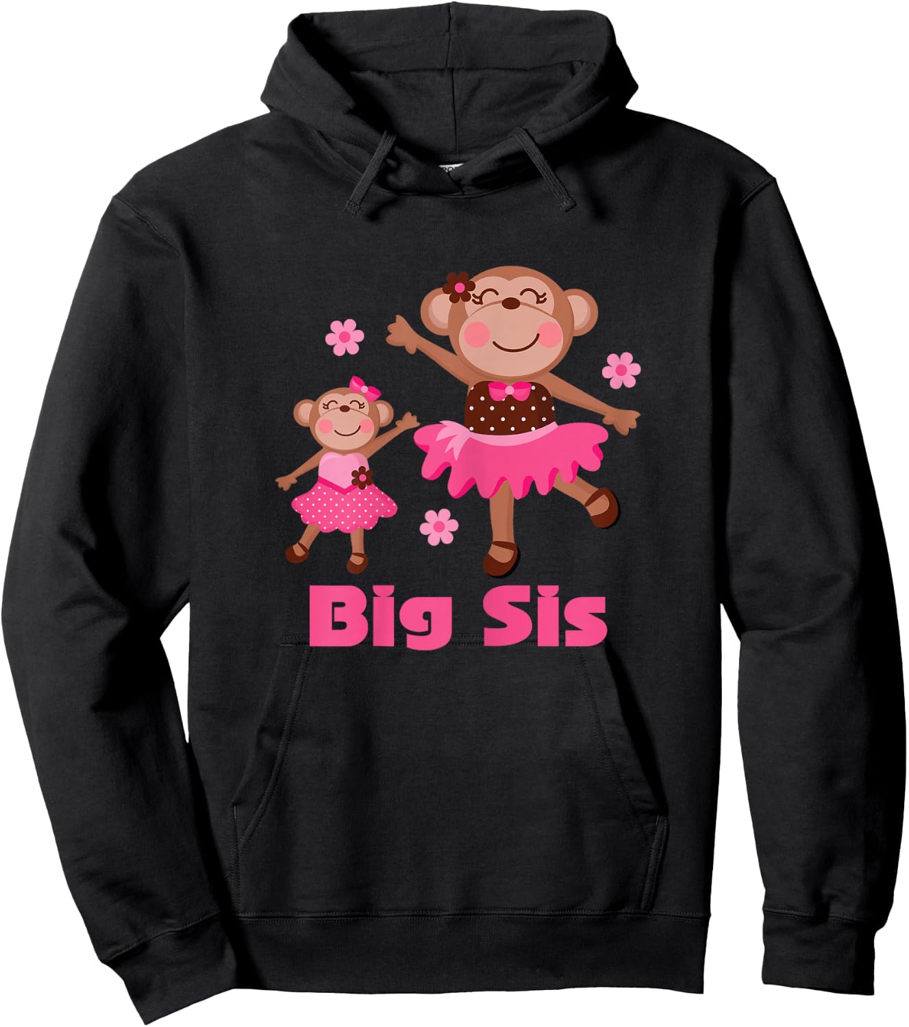 Big Sis Ballerina Girls Monkey Sister Announcement Hoodie - Hoodie | Black