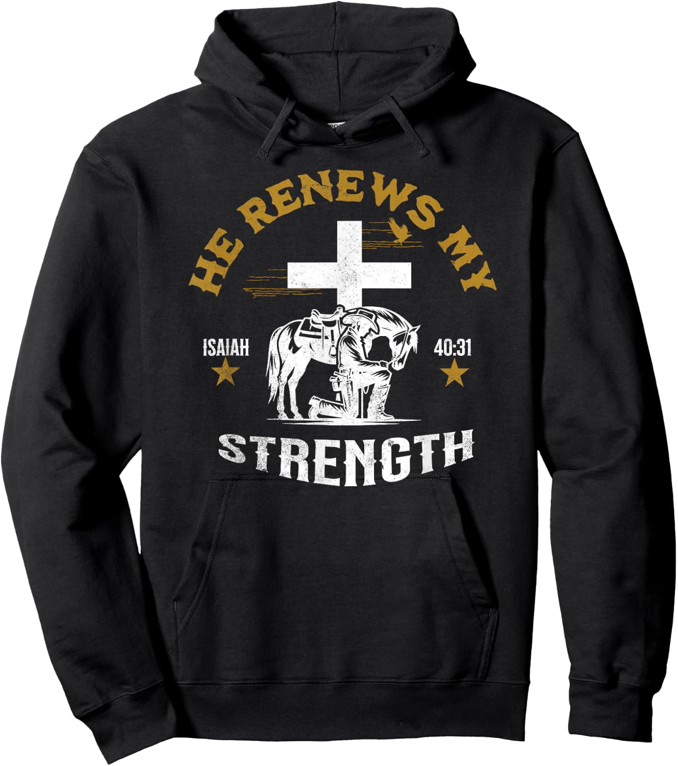 Cowboy Kneeling At Cross Renews My Strength Christian Jesus Hoodie - Hoodie | Black