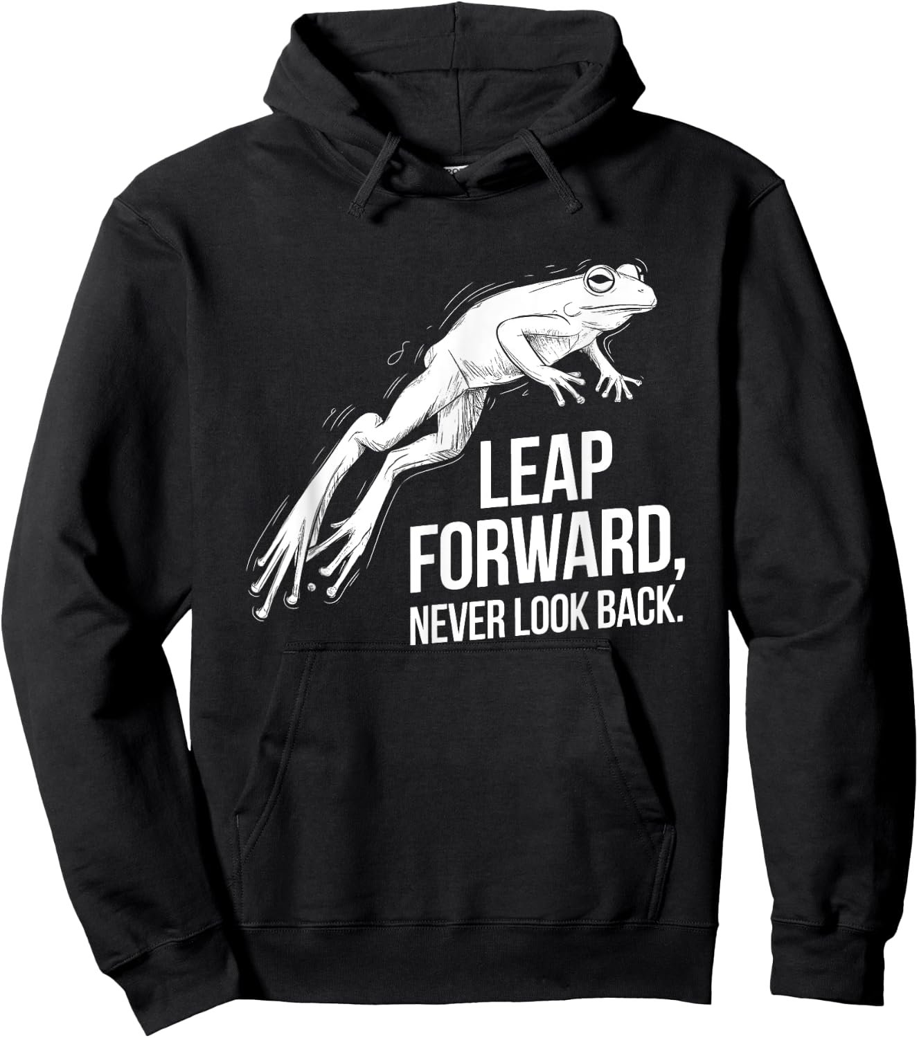 Leap Forward, Never Look Back - Bold Frog Animal Design Hoodie - Hoodie | Black