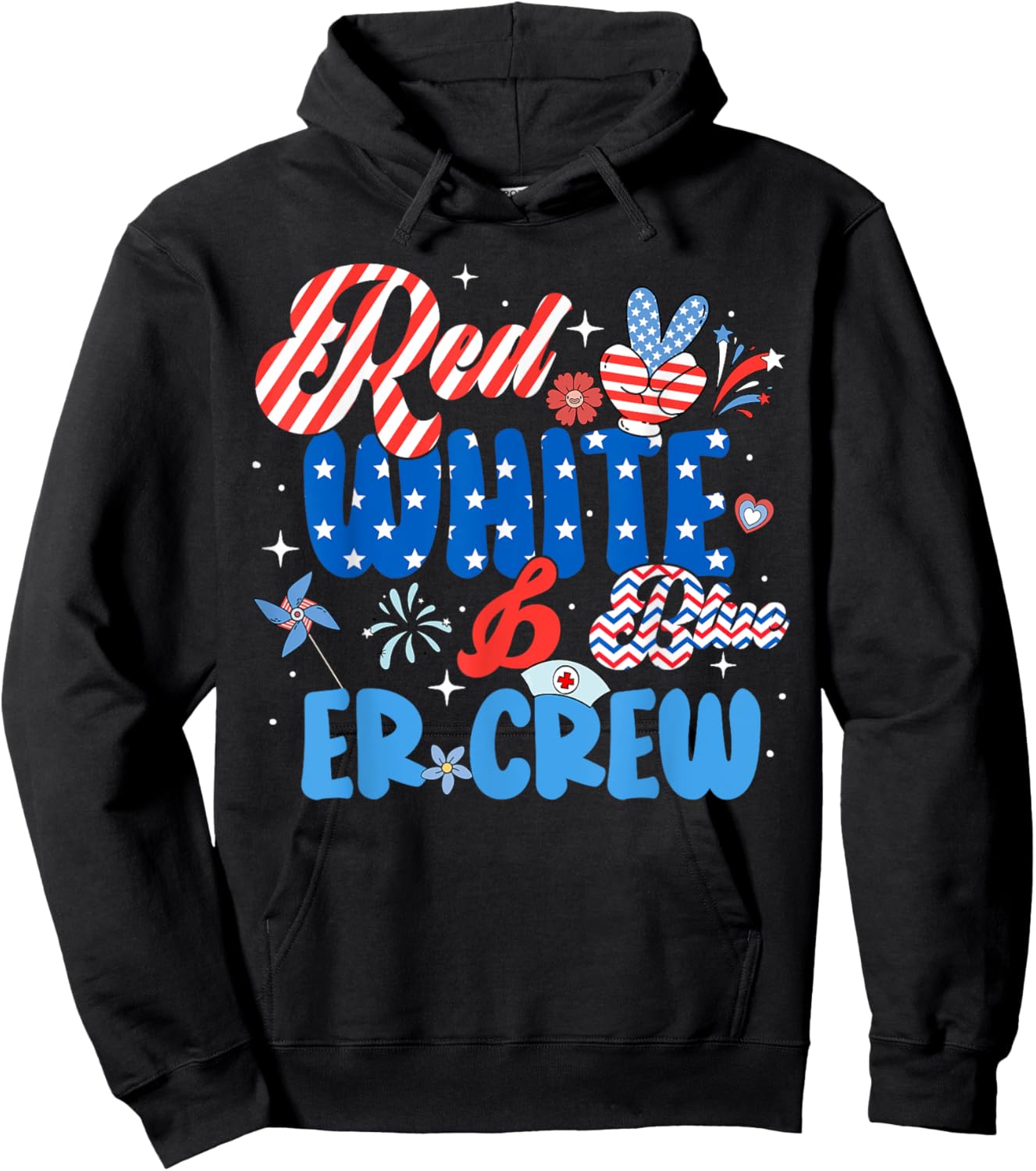 Red White Blue ER ED Nurse Crew July 4th Patriotic Men Women Hoodie - Hoodie | Black