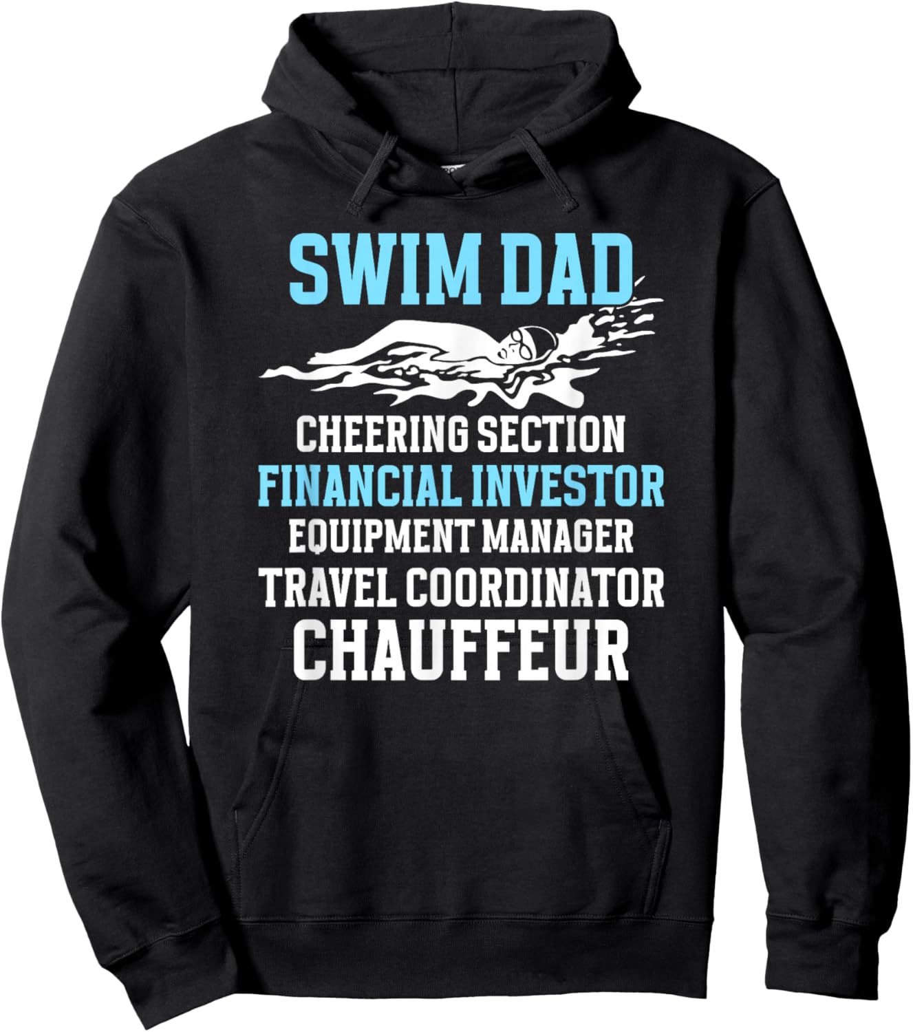Funny Swim Dad Of A Swimmer Dad For Father's Day Men's Black Cotton Blend Short Sleeve Hoodie - Hoodie | Black