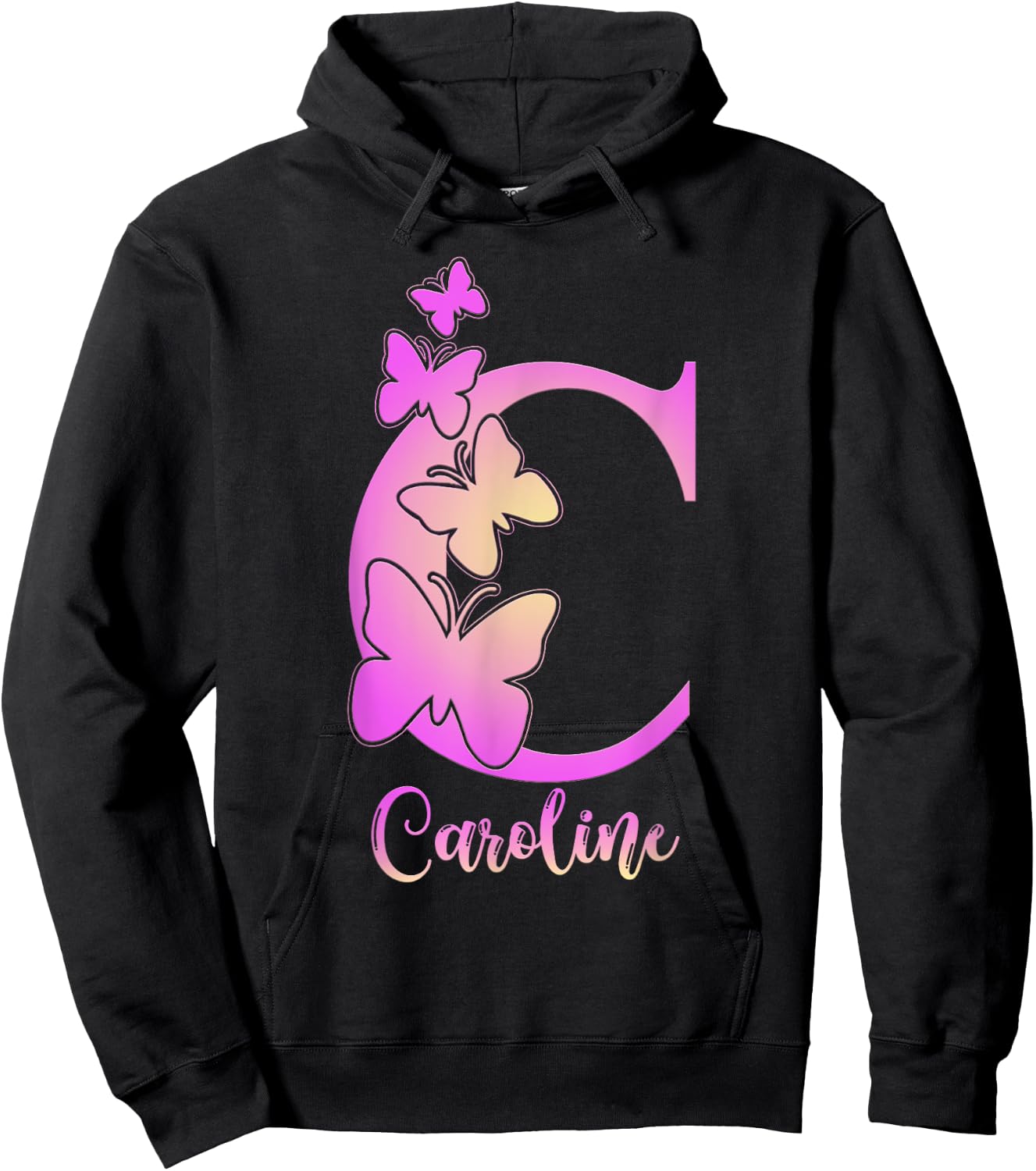 Caroline, cute personalized butterfly custom kids girls name Hoodie - Hoodie | Black