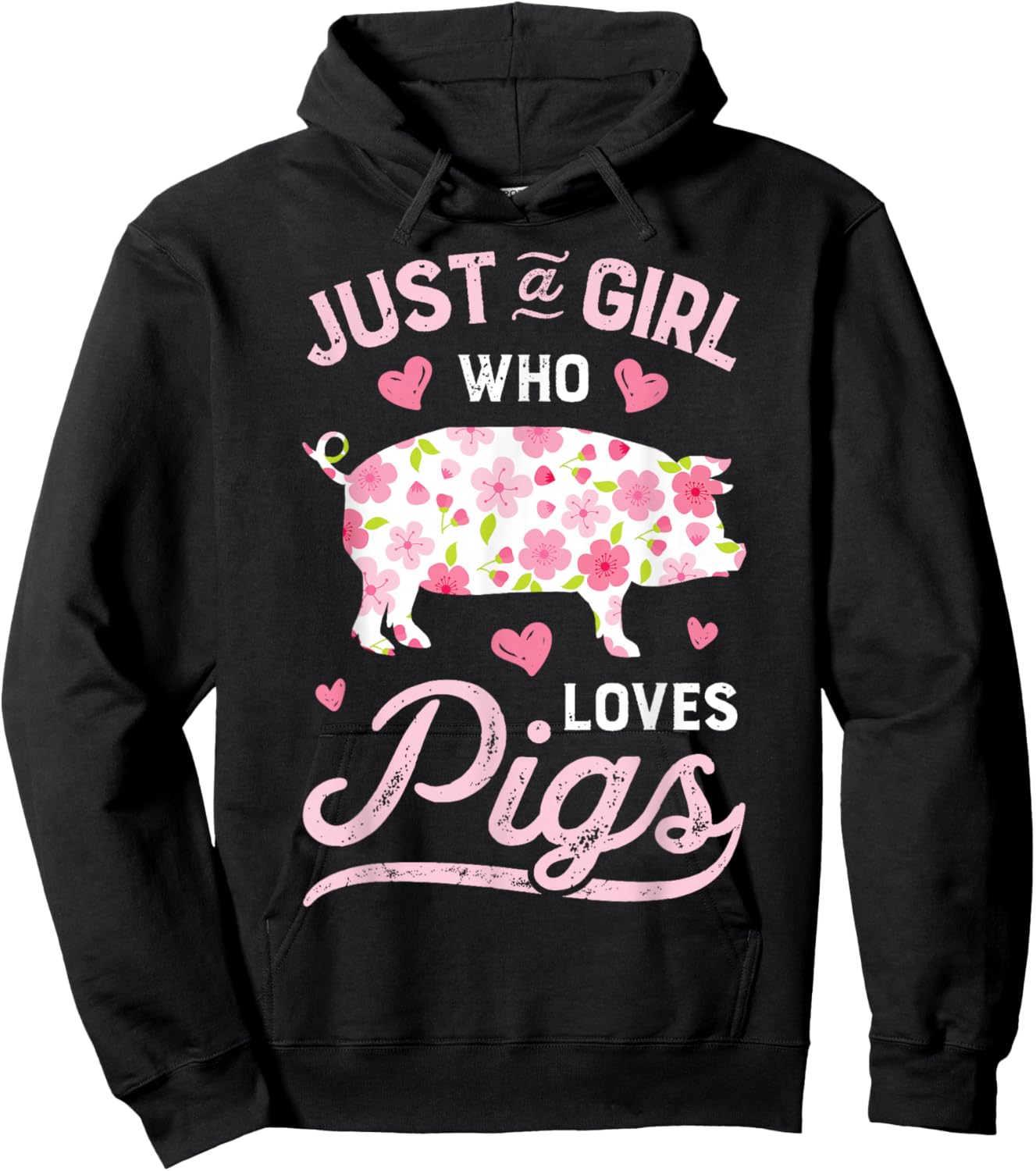 Pig Just a Girl Who Loves Pigs Women Farmer Farm Flower Hoodie - Hoodie | Black