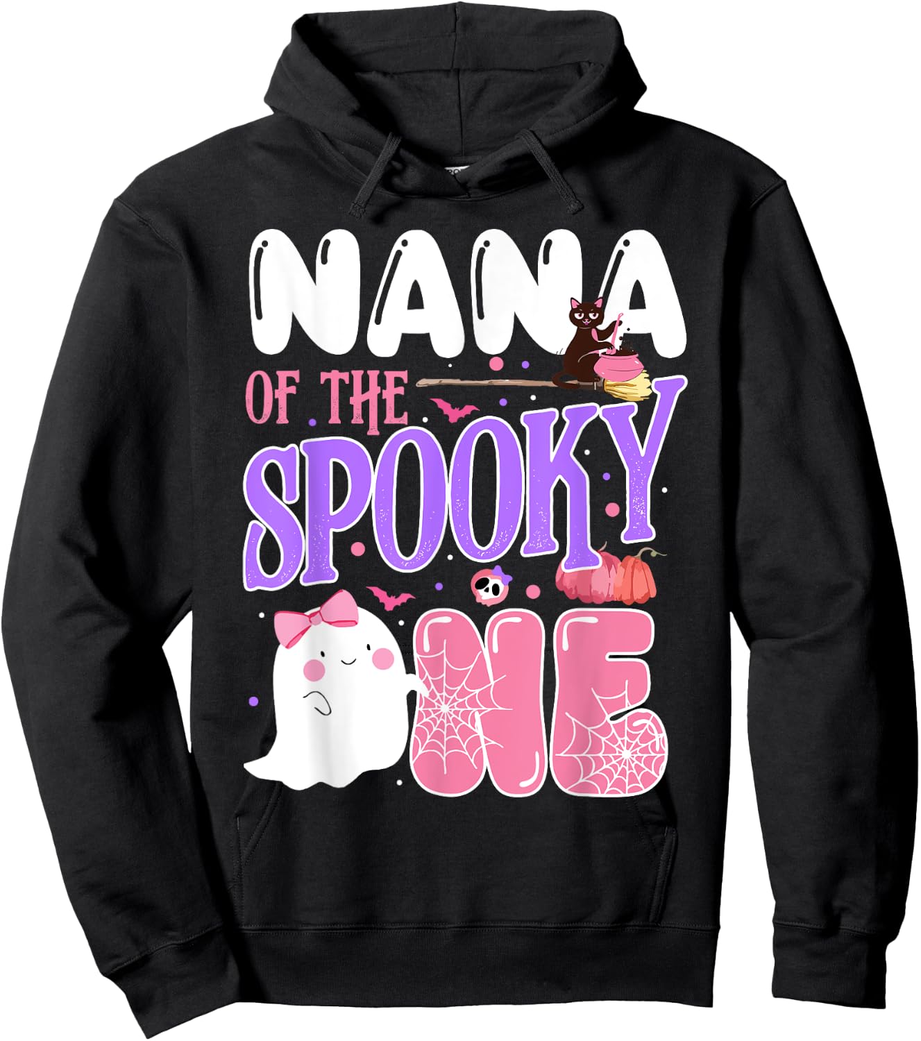 Nana Of The Spooky One 1st Birthday Halloween Pink Ghost Hoodie - Hoodie | Black