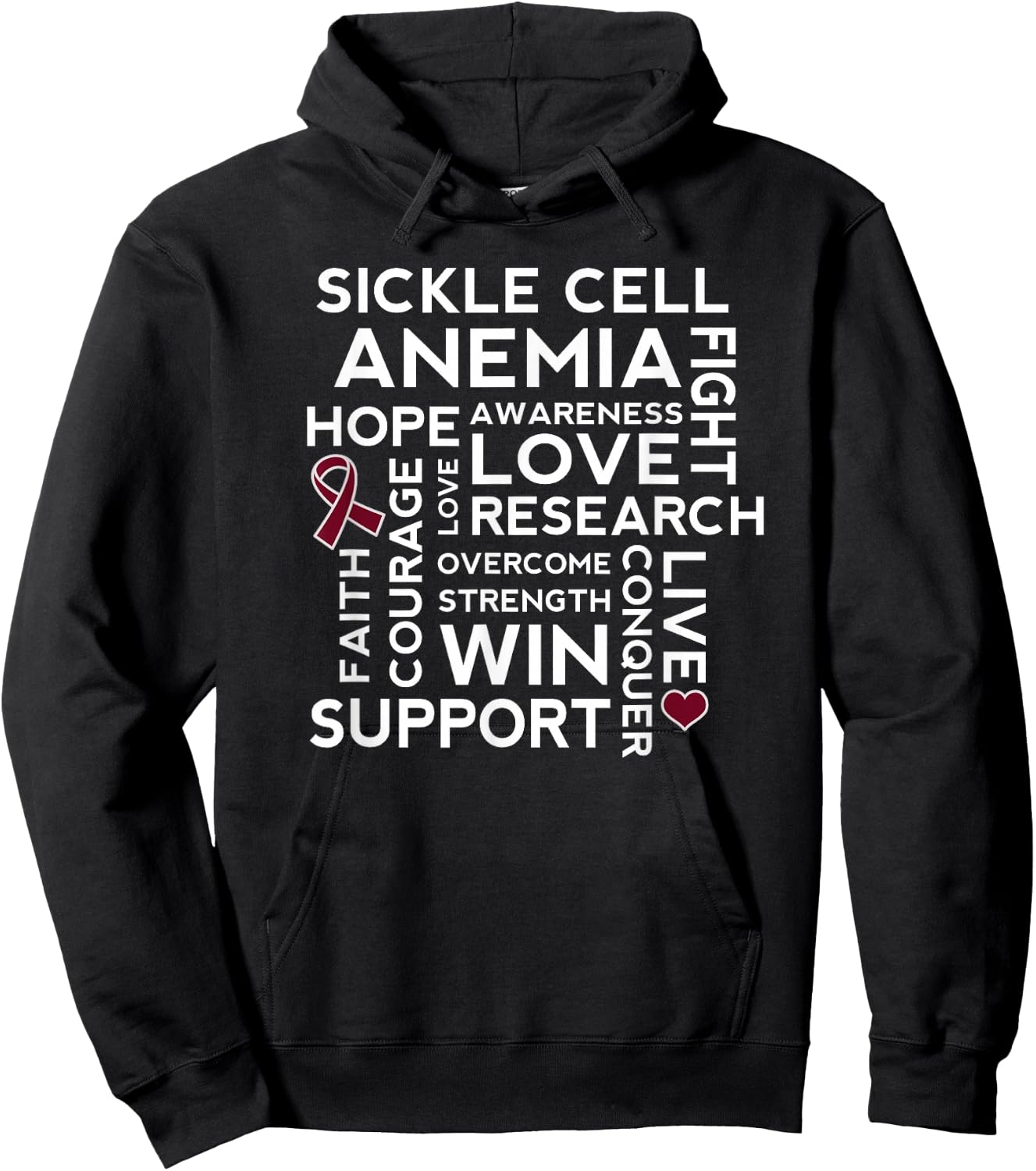 Sickle Cell Anemia Awareness Walk Burgundy Ribbon Hoodie - Hoodie | Black
