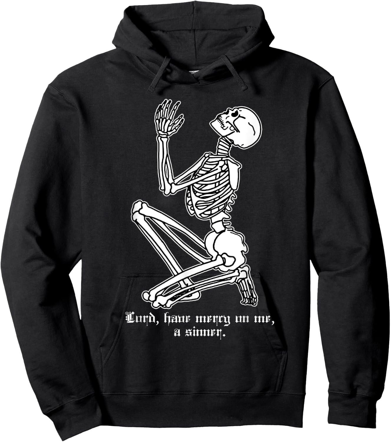 Skeleton Praying x Lord Have Mercy Sinner Gothic Blackwork Hoodie - Hoodie | Black