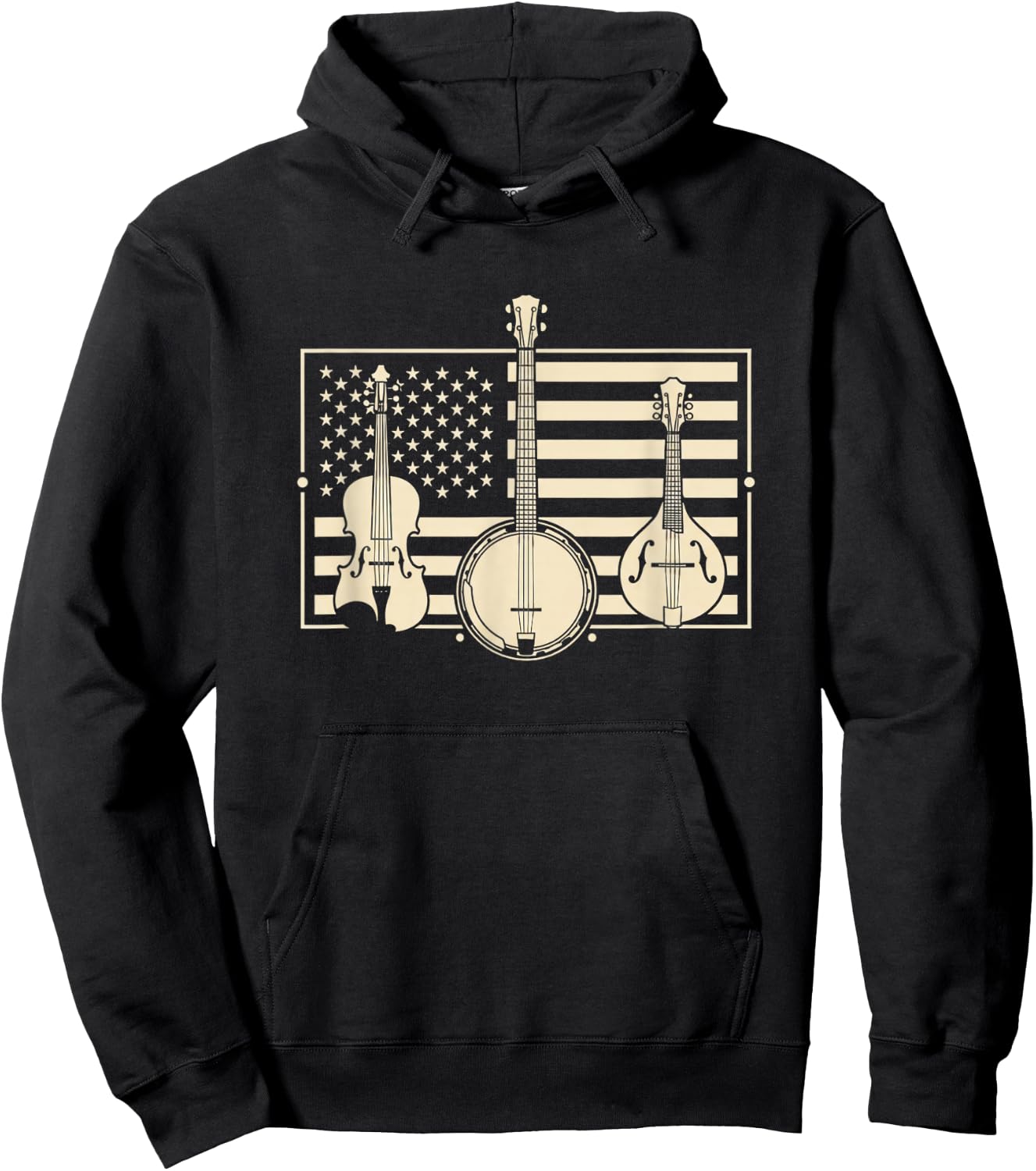 USA Americana Bluegrass Flag - Banjo Mandolin Fiddle Patriot Hoodie - Hoodie | Black