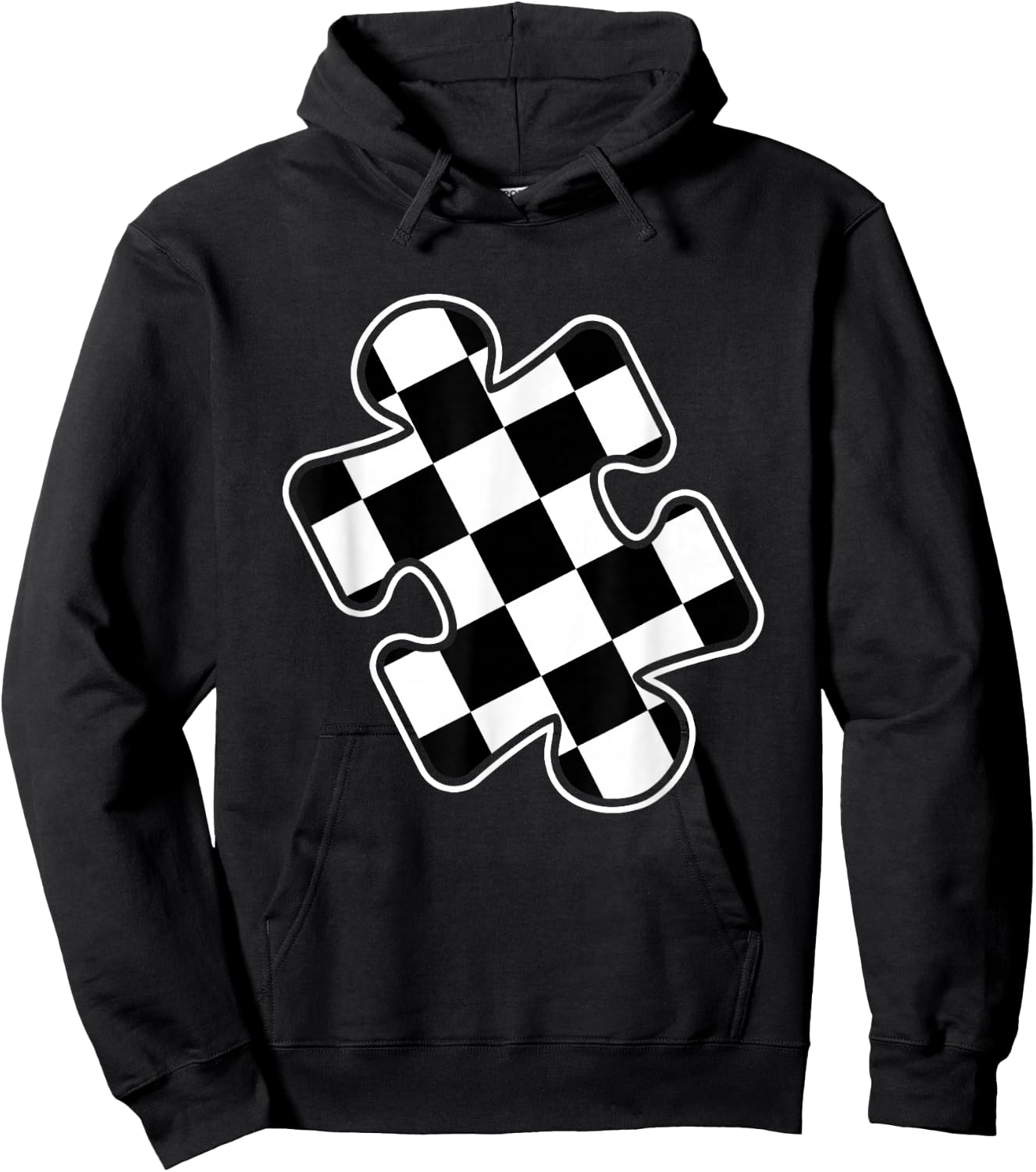 Autism Awareness Checkered Puzzle Piece Race Car Gamer Boys Hoodie - Hoodie | Black