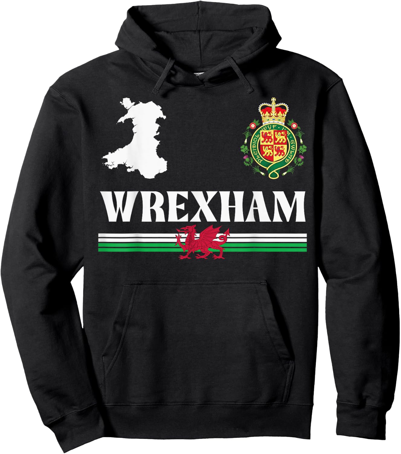 Wrexham Wales Emblem, Wrexham Wales, Wrexham Hoodie - Hoodie | Black