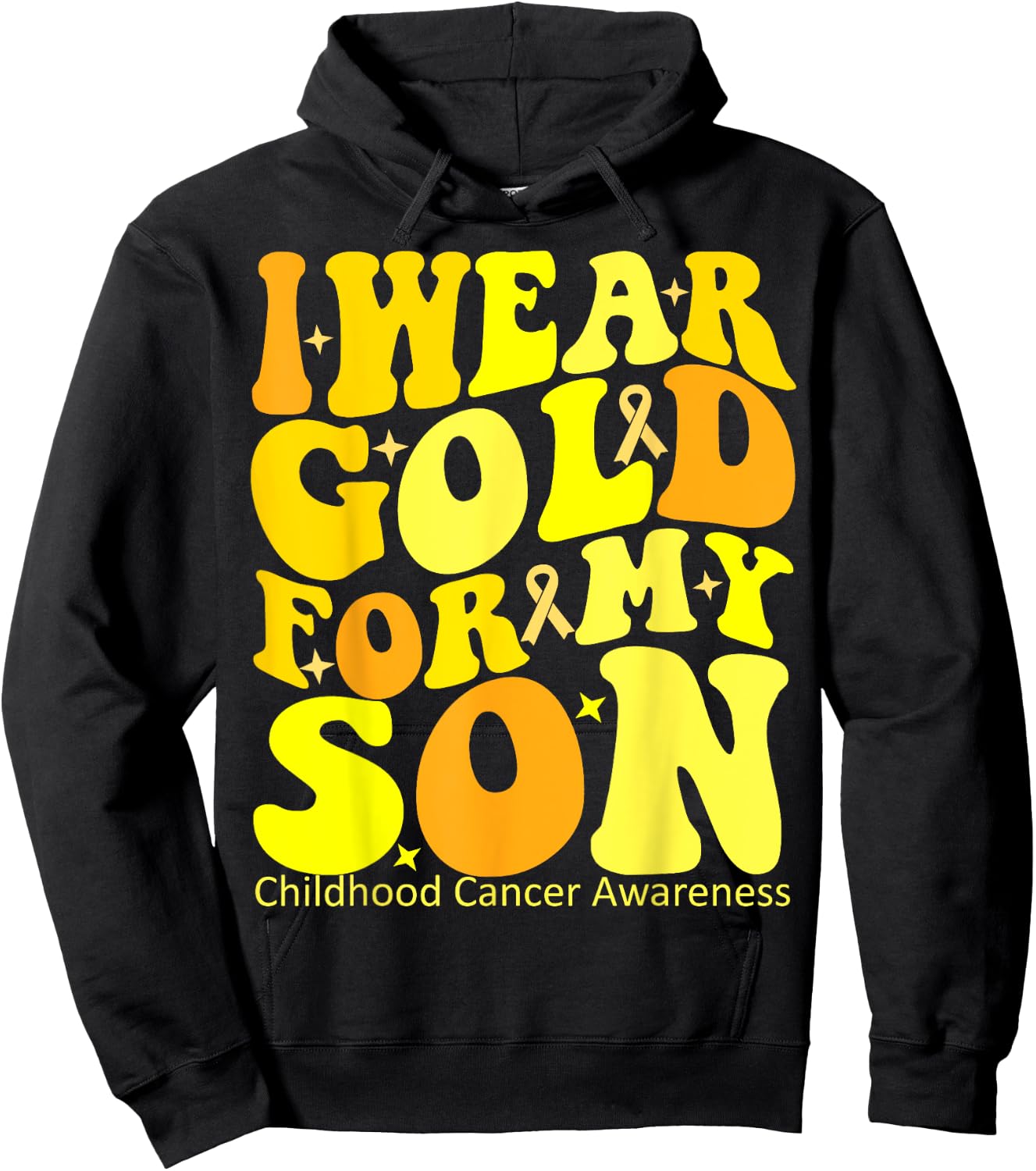 I Wear Gold For My Son Childhood Cancer Awareness Groovy Hoodie - Hoodie | Black