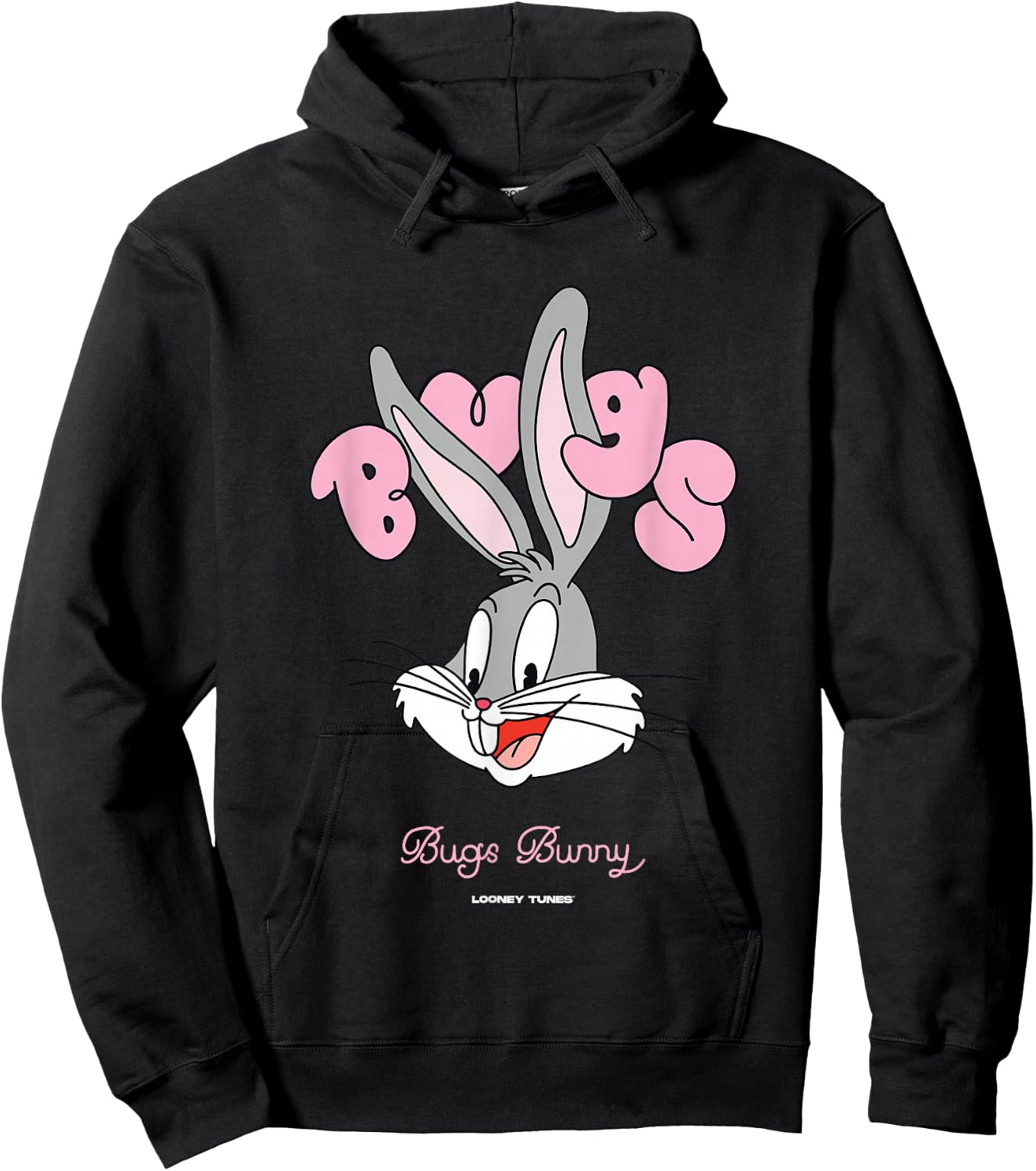 Looney Tunes Bugs Bunny Pink Bubble Text Big Face Hoodie - Hoodie | Black