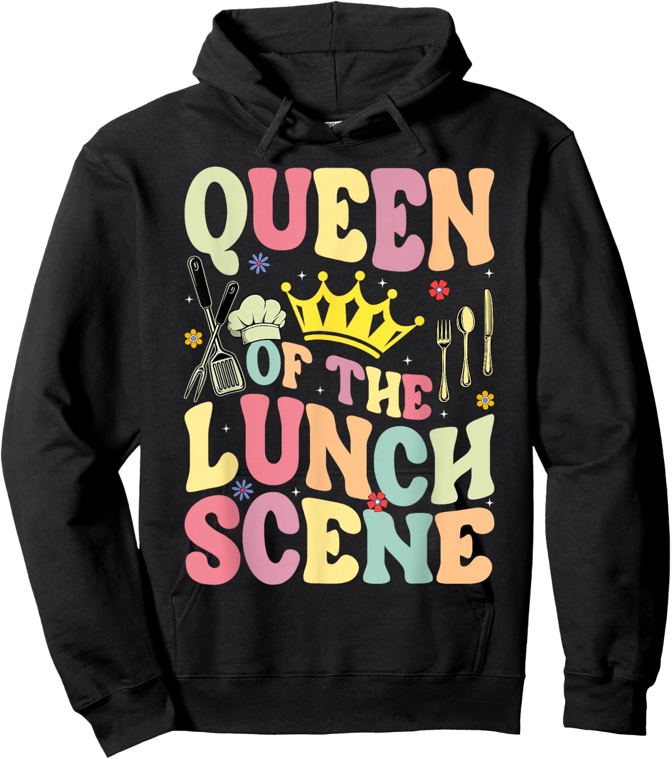 Queen Of The Lunch Scene Groovy Cafeteria Worker Lunch Lady Hoodie - Hoodie | Black