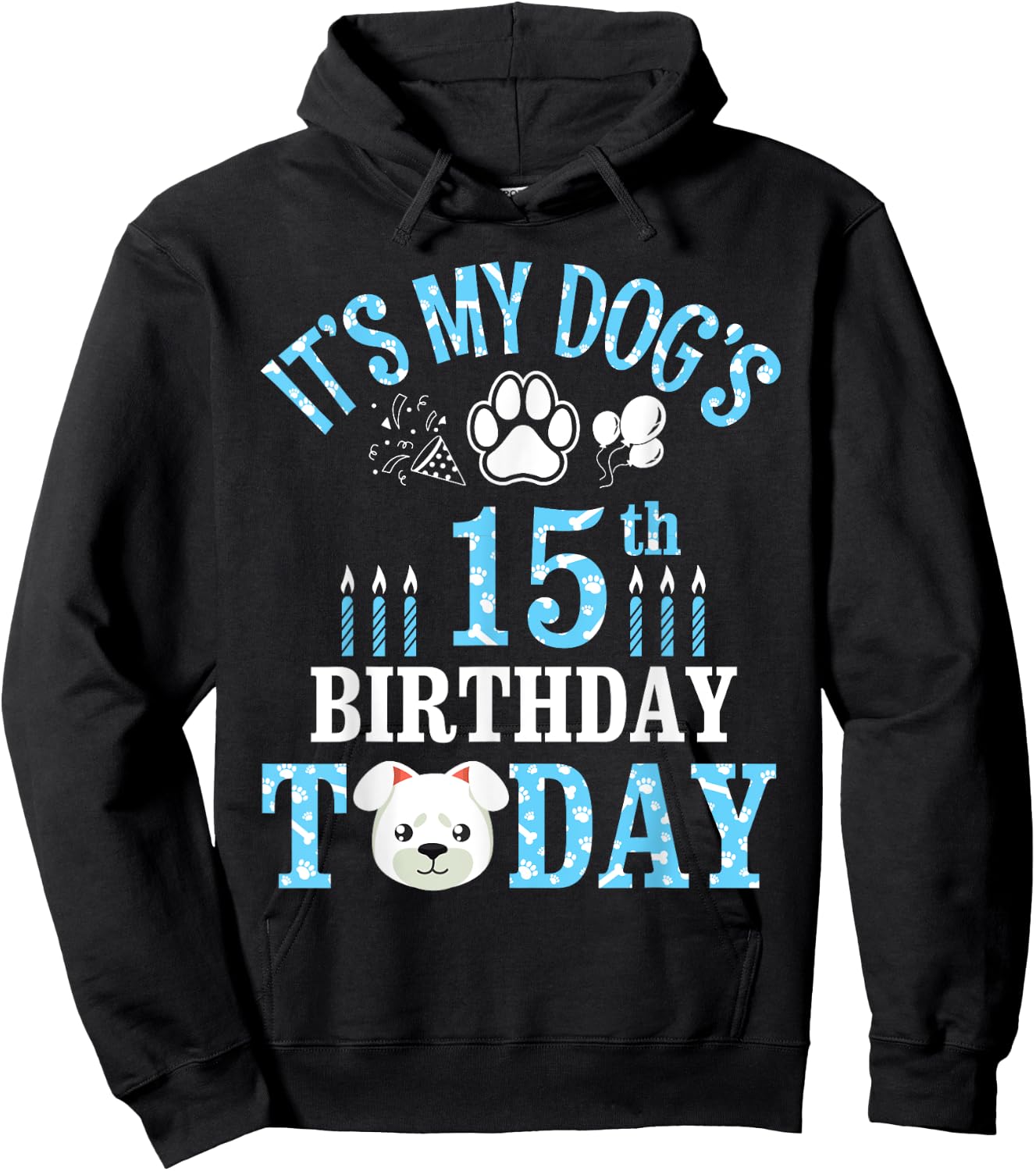 Fireworks Balloon Paws It's My Dog's 15th Birthday Today Hoodie - Hoodie | Black