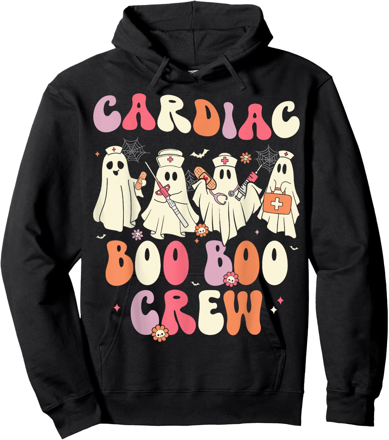 Halloween Cardiac Boo Crew Nurse Ghost Cute Health Worker Hoodie - Hoodie | Black