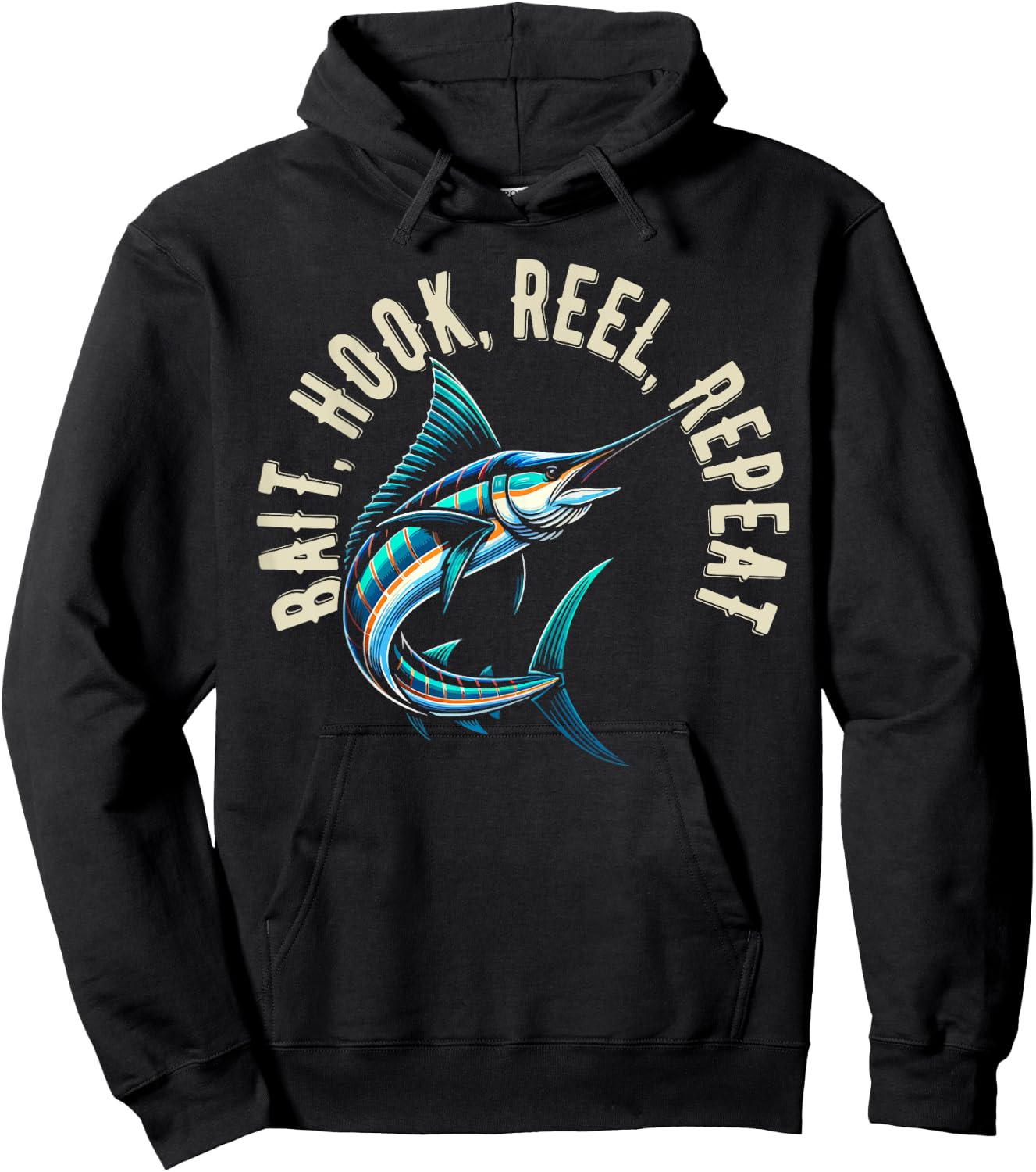 Bait Hook Reel Repeat Big Fish Jumping Fishing Design Hoodie - Hoodie | Black