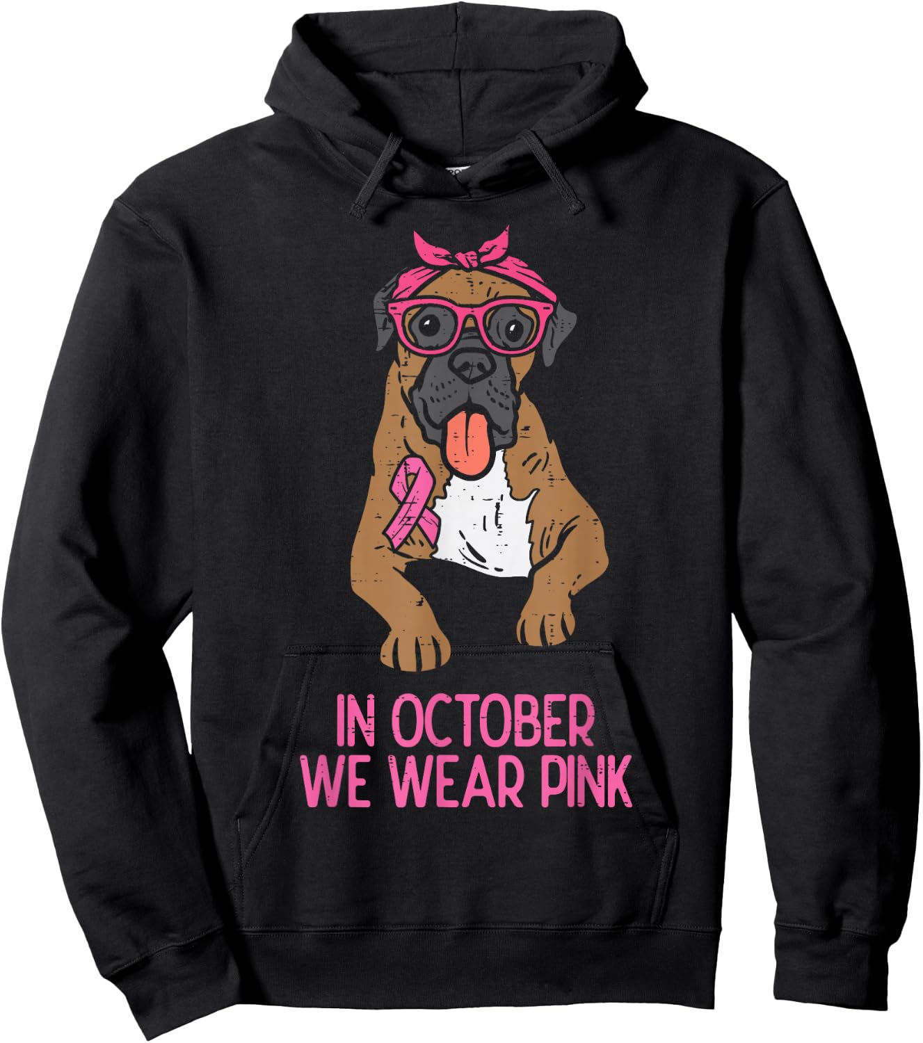 In October We Wear Pink Boxer Dog Breast Cancer Awareness Hoodie - Hoodie | Black