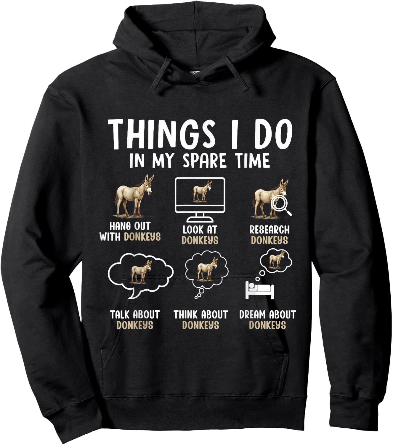 Things I Do in My Spare Time Donkey Enthusiast Colorful Hoodie - Hoodie | Black