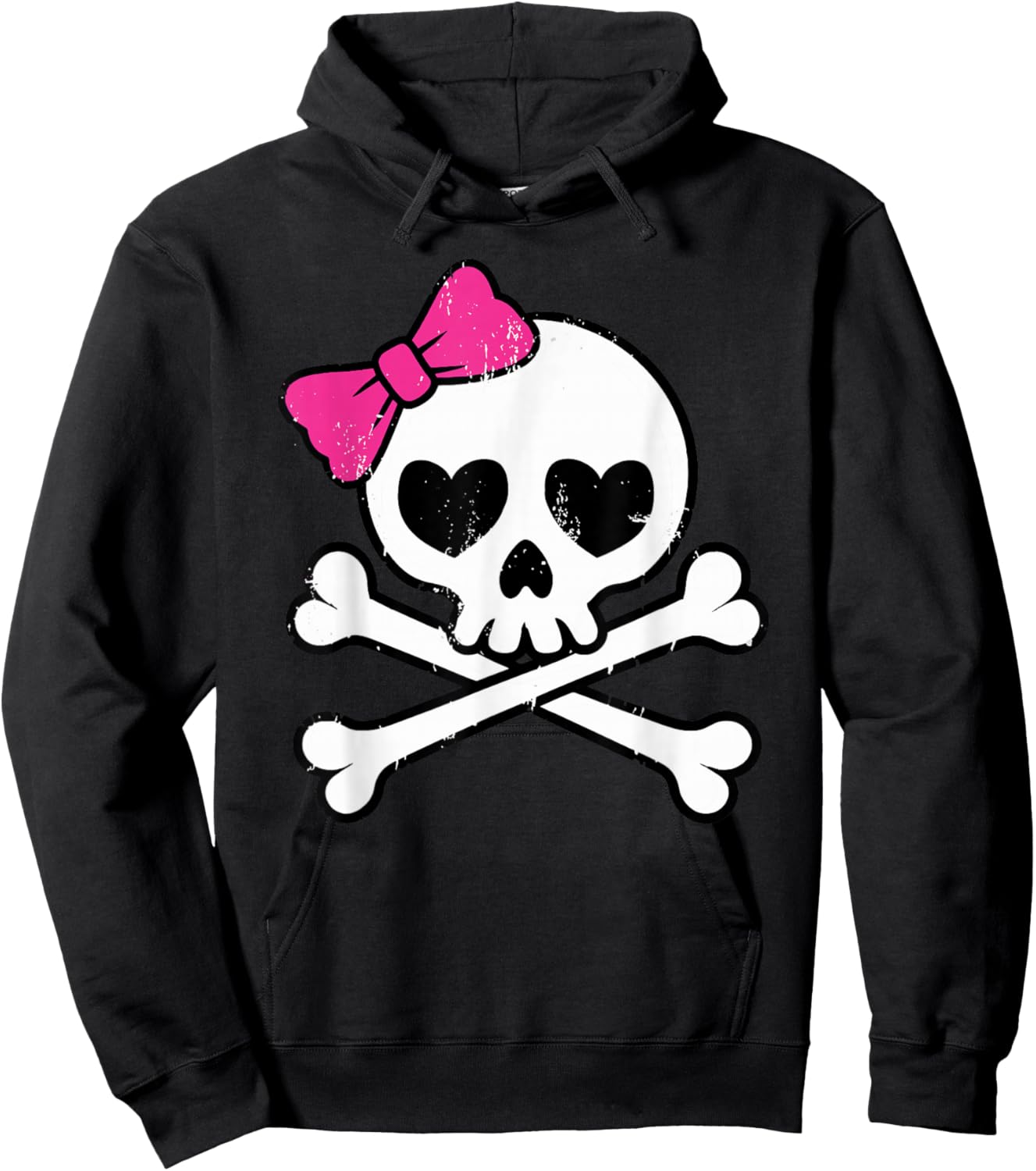 Cute Pretty Pink Skull Crossbones Girl with Hot Pink Bow Hoodie - Hoodie | Black