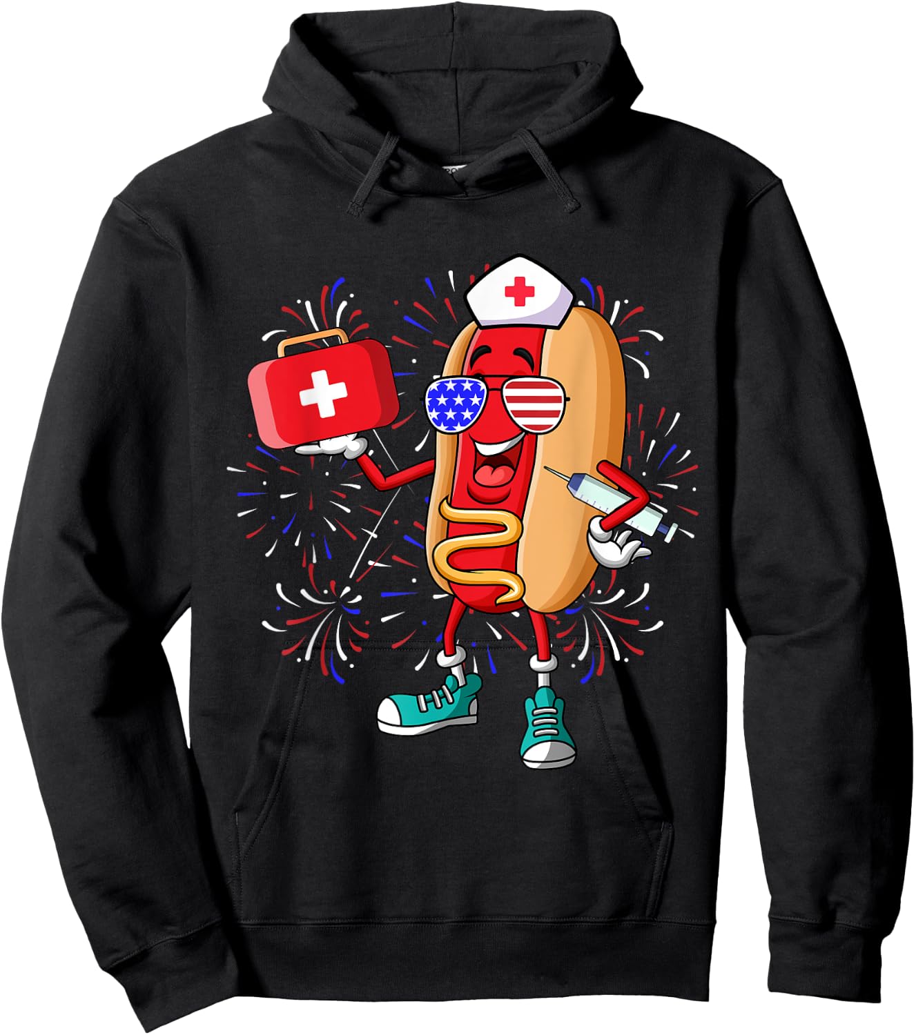 Nurse Anesthetists 4th Of July Funny American Hot Dog Hoodie - Hoodie | Black