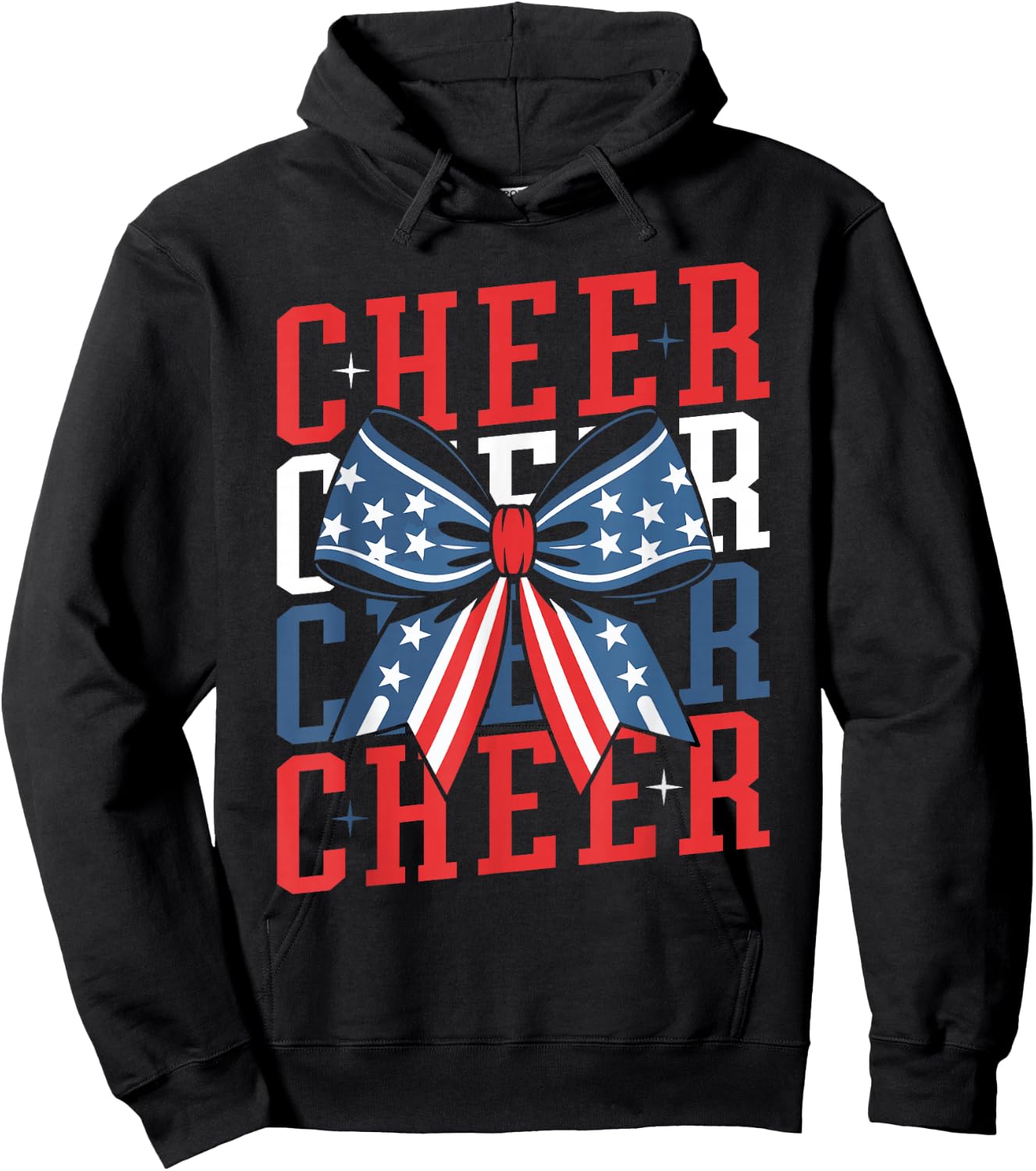 Cheerleader 4th of July Bow Patriotic Cheer USA Bow Hoodie - Hoodie | Black
