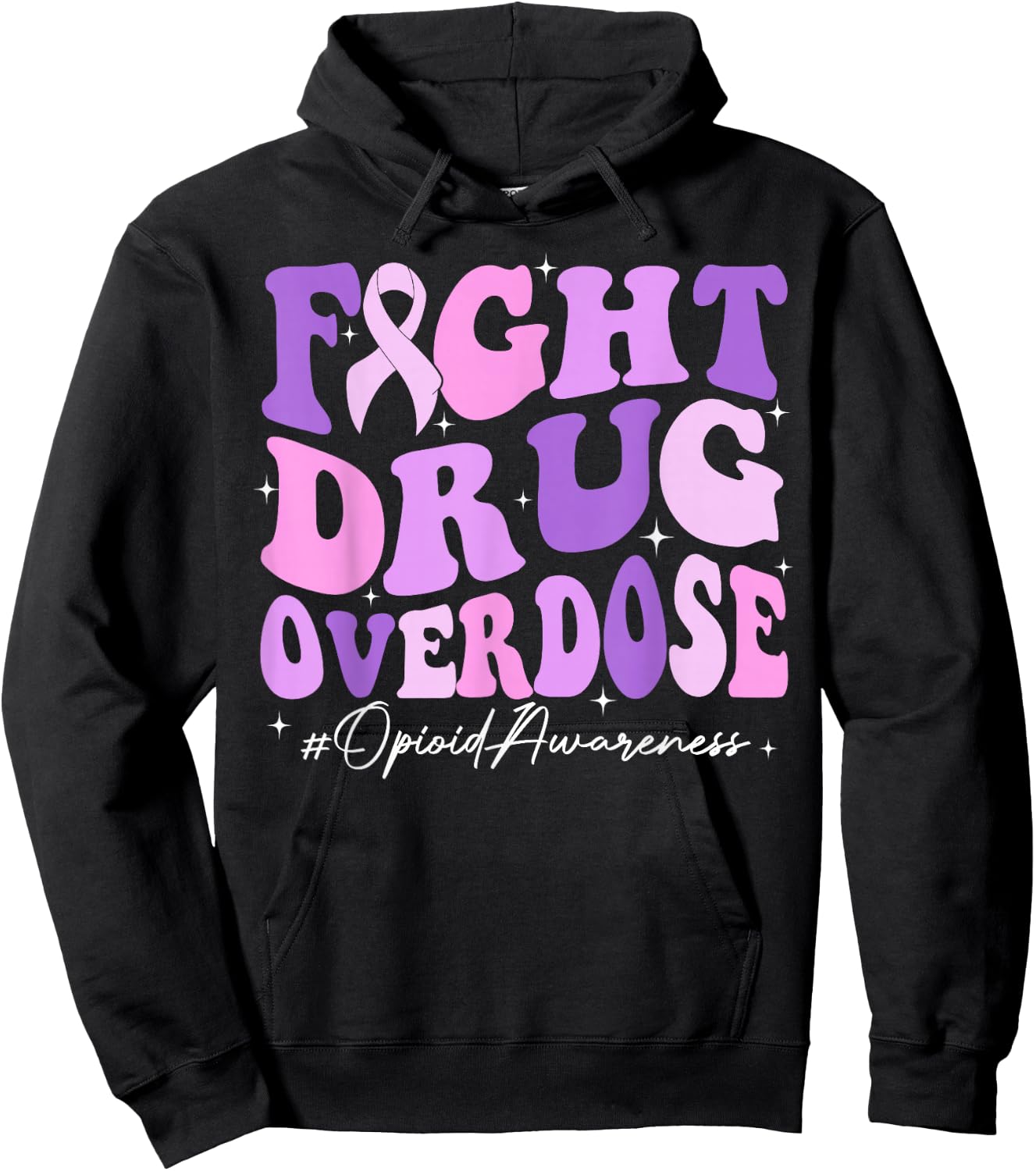 Fight Drug Overdose Purple Ribbon Opioid Overdose Awareness Hoodie - Hoodie | Black