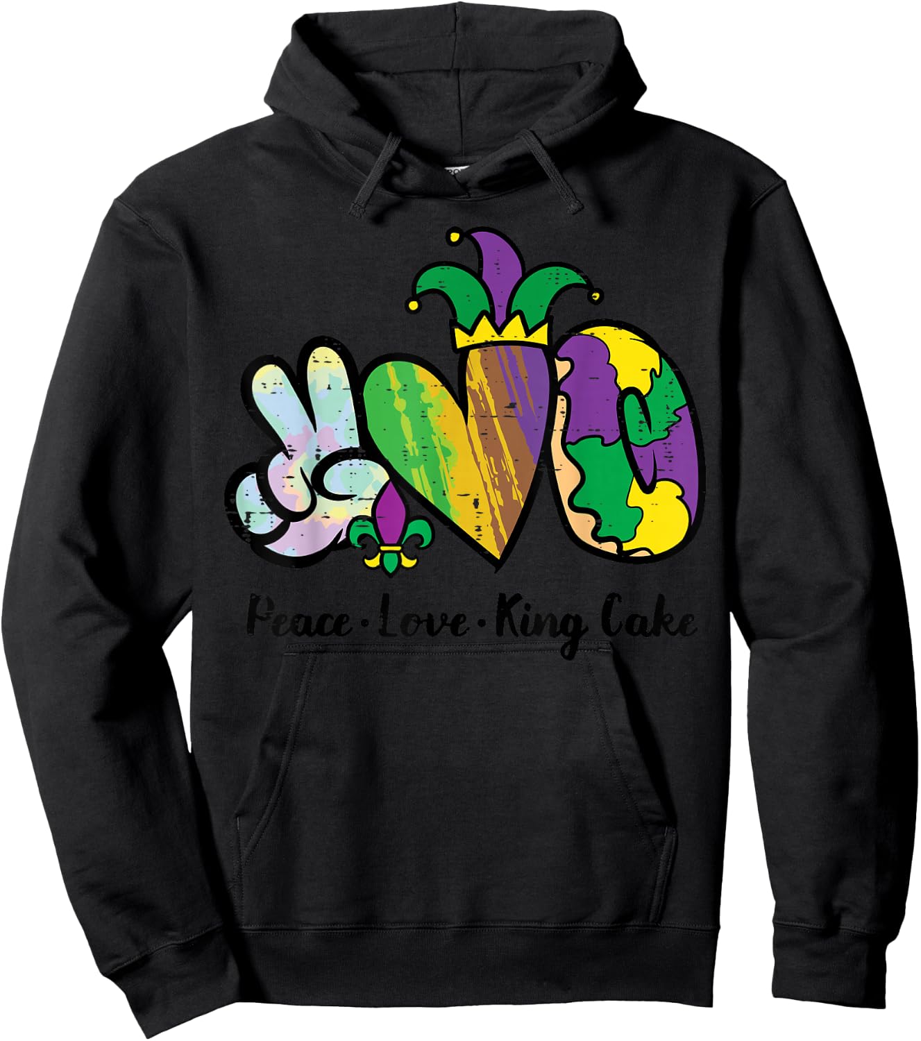 Mardi Gras Peace Love King Cake Funny Food Women Men Kids Hoodie - Hoodie | Black