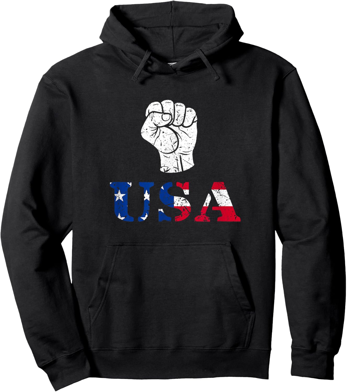 Trump Fist Distressed USA Red, White & Blue Design Hoodie - Hoodie | Black