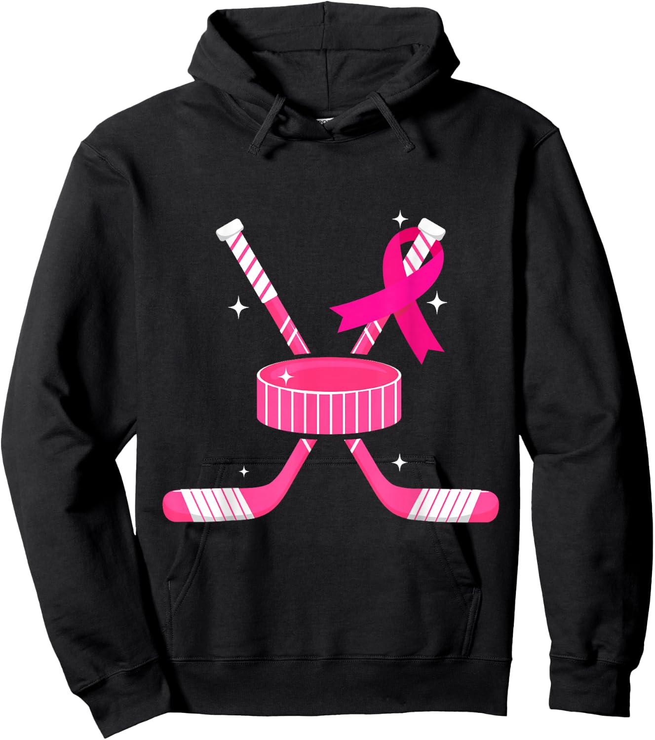 Ice Hockey Pink Ribbon Breast Cancer Awareness Survivors Hoodie - Hoodie | Black